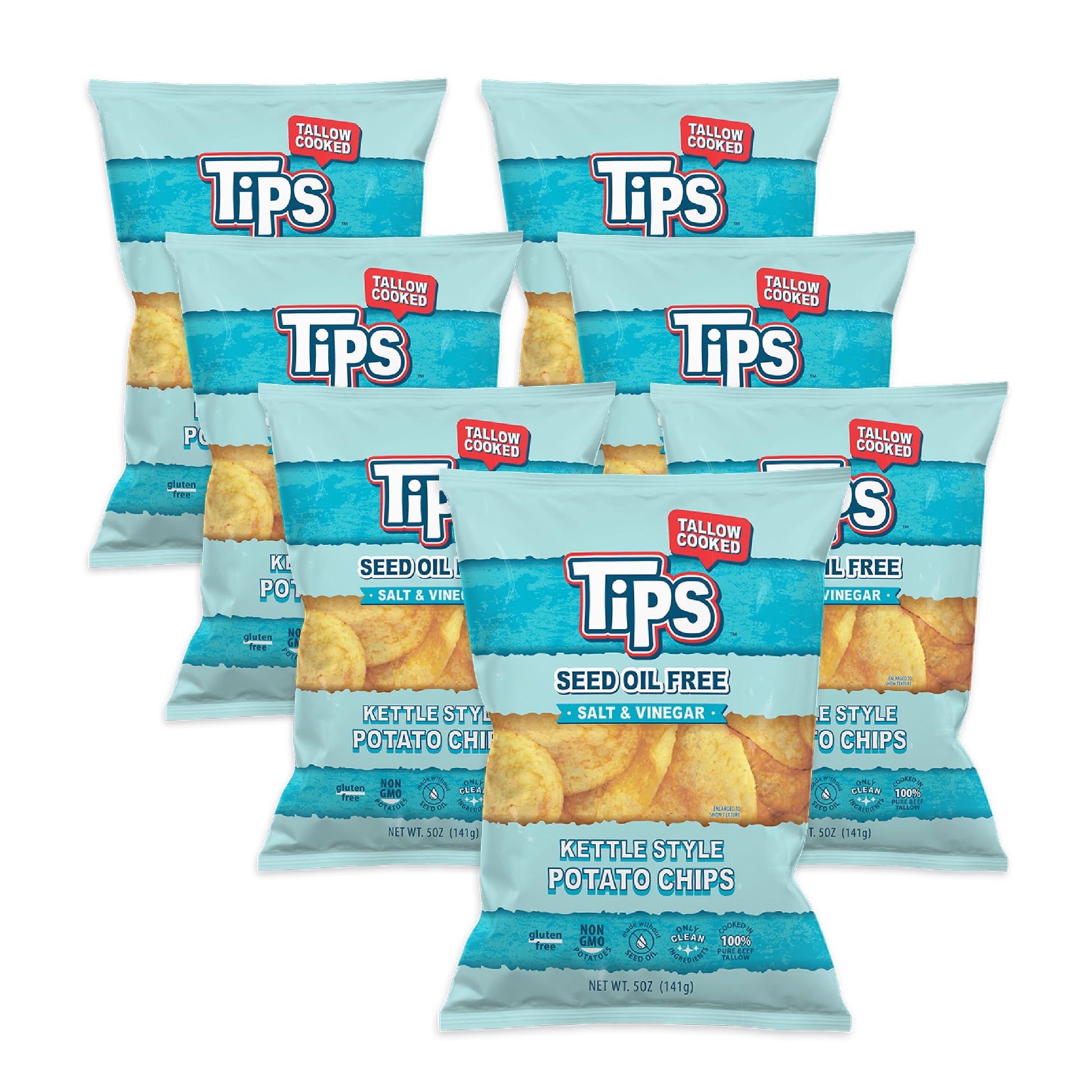 TIPS Potato Chips - Salt & Vinegar | Tallow Cooked - Seed Oil Free & Gluten Free - Kettle Style Potato Chips Made with Potatoes,
