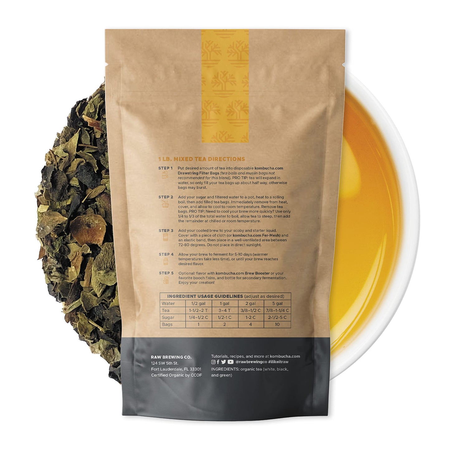 Raw Brewing Company Organic Loose Leaf Tea - Kombucha Brewing Blends, 8 Ounce, Makes up to 25 Gallons