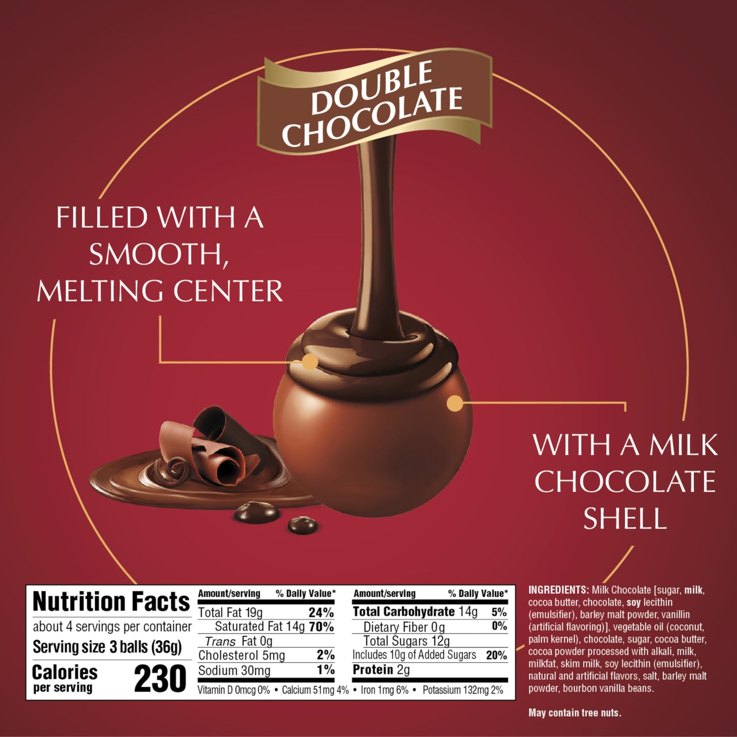 Lindt Lindor Double Chocolate Milk Chocolate Candy Truffles, Milk Chocolate With Smooth, Melting Truffle Center, 5.1 Oz. Bag