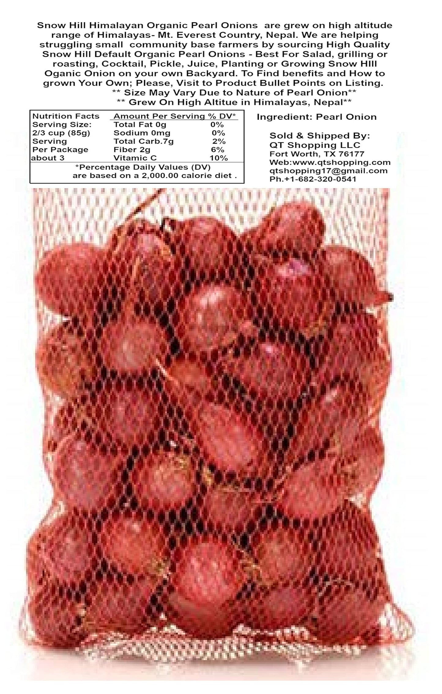 Snow Hill Himalayan Fresh Organic Red Pearl Onions 10 Ounce X 2 Bags - Product Of Mt. Everest Country, Nepal - Delivery Within 2