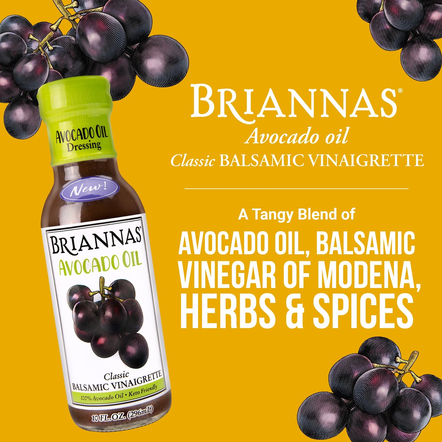 Briannas - Avocado Oil Balsamic Vinaigrette Dressing - Nutrient Rich, Keto Friendly, Vegan Salad Dressing Made With 100% Avocado Oil - 10 Oz. Bottles - 2 Pack