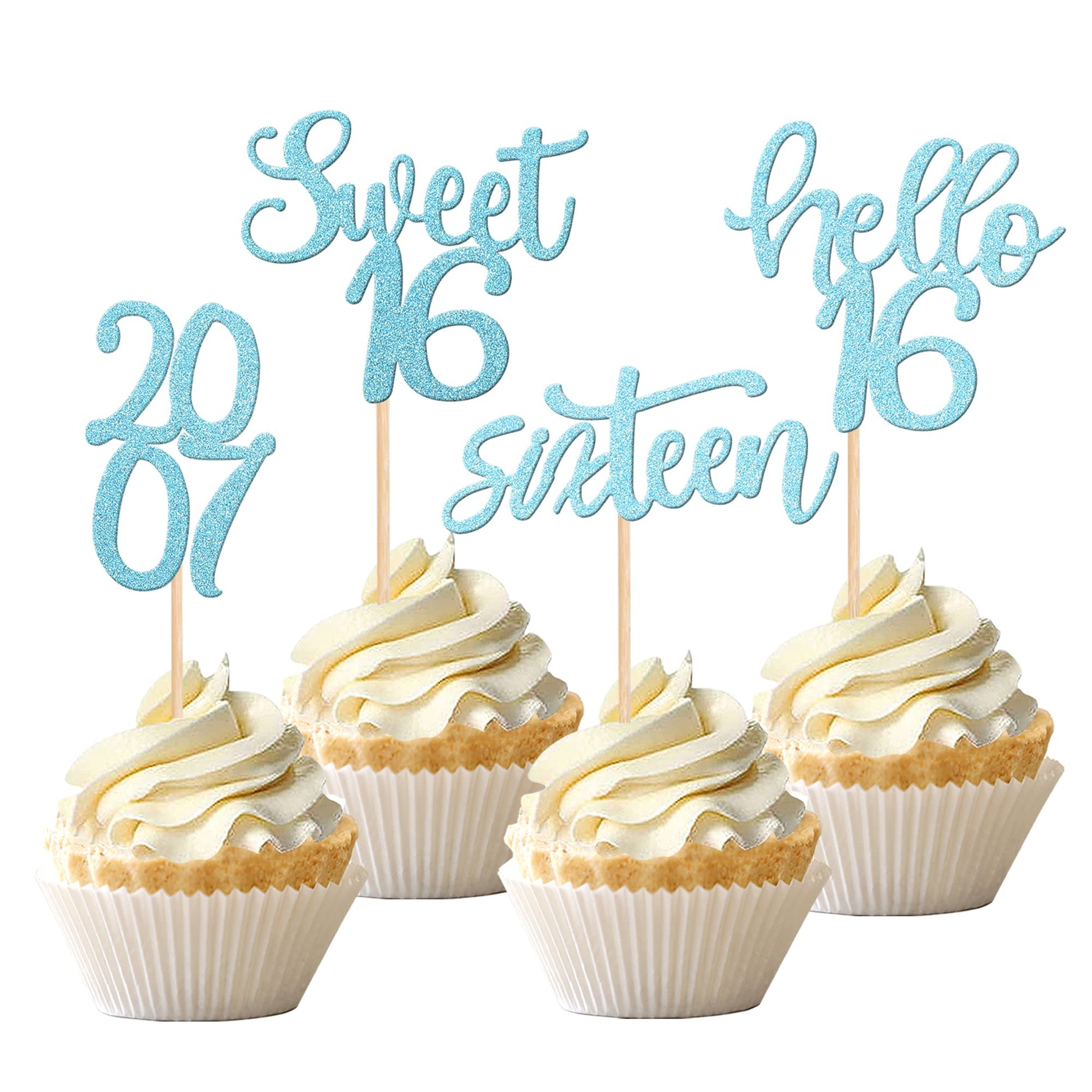 24Pcs Happy 16Th Birthday Cupcake Toppers Glitter Sixteen Sweet 16 Cupcake Picks Since 2007 Hello 16 Cake Decorations For Celebr