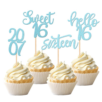 24Pcs Happy 16Th Birthday Cupcake Toppers Glitter Sixteen Sweet 16 Cupcake Picks Since 2007 Hello 16 Cake Decorations For Celebr