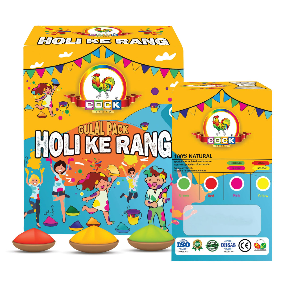 COCK BRAND Holi Ke Rang Giftbox | Gulal Packets (Multicolour) | Holi Gift Box | 100% Natural and Organic Gulal Powder | Holi Cel