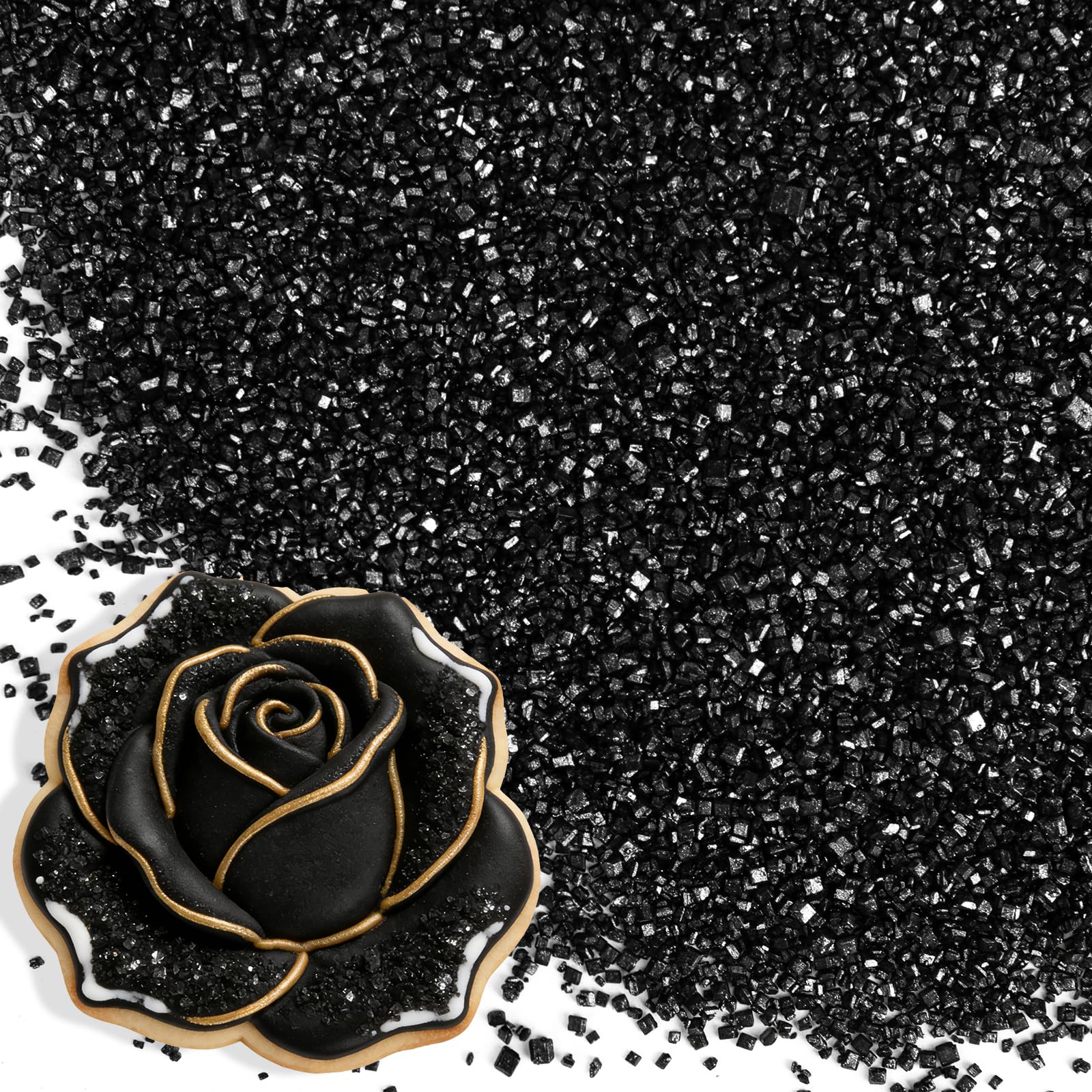 Edible Black Sprinkles for Cake Decorating,150g/5.3oz,Valentine Sanding Sugar Crystals,Sprinkle Mix for Cookies,Ice Cream,Fondan