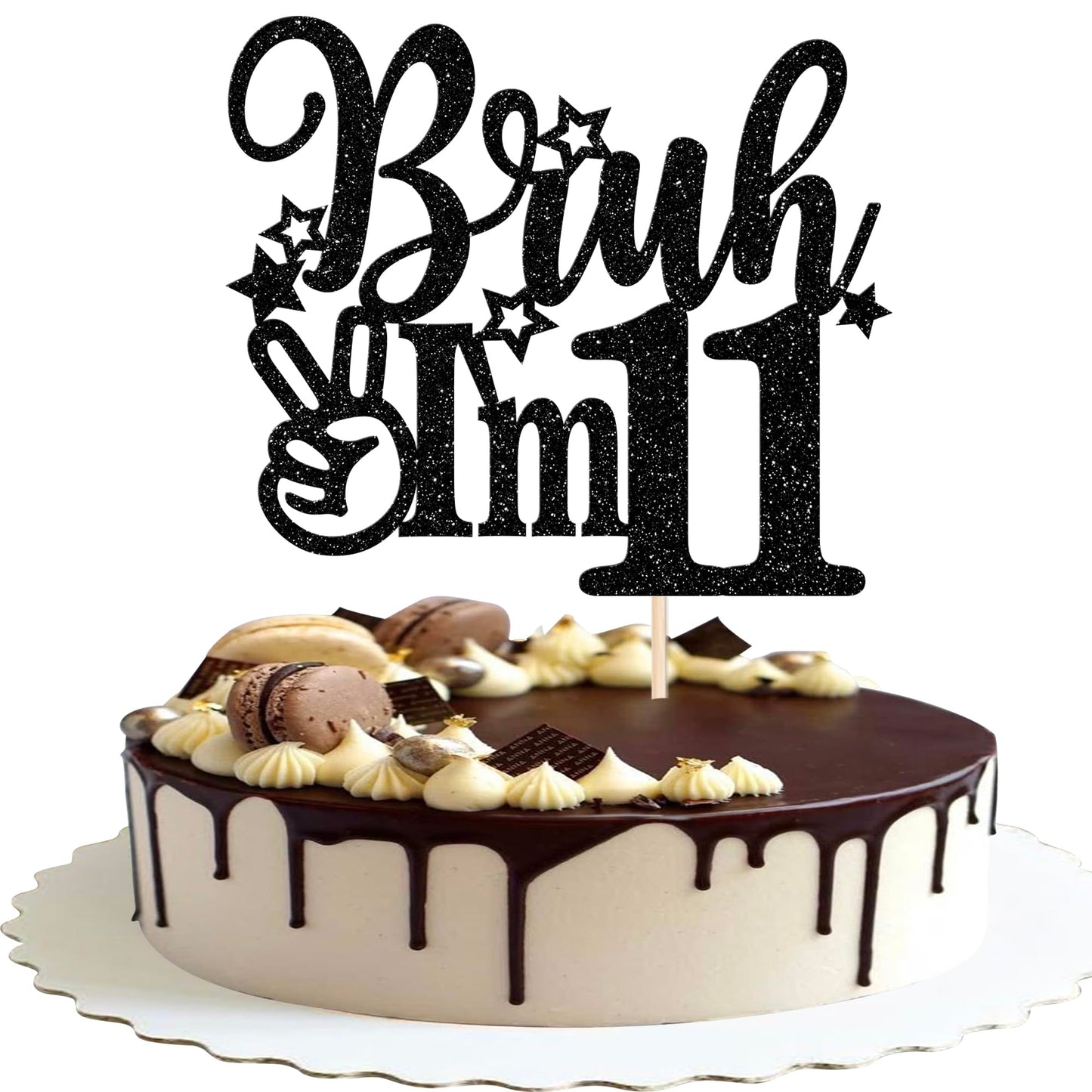 Rsstarxi Cake Topper Black Star Glitter for 11th Birthday, Model XM1222-11, Cheers to 11 Years Party Supplies