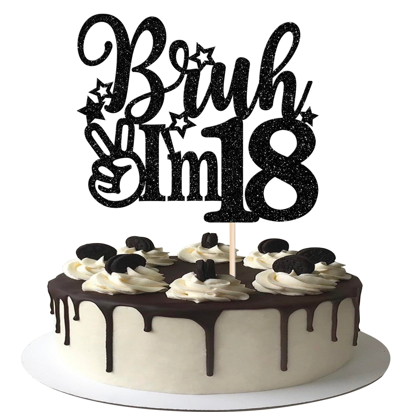 Rsstarxi Cake Topper Black Star Glitter 18th Birthday Decorations, Model XM1222-18, Perfect for Celebrating Cheers to 18 Years