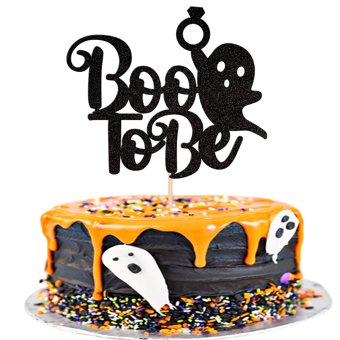 1 Pcs Halloween Boo To Be Cake Topper Glitter Ring Ghost Halloween Cake Pick For Halloween Theme Ghost Engagement Birthday Bache