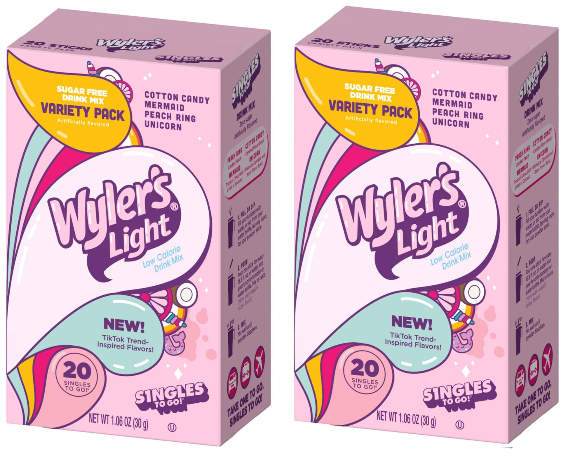 The Jel Sert Company Wylers Light TikTok Bundle - Variety Pack of 2 Pink Boxes - 40 Low Calorie Drink Mix Packets - 1.06 Ounce Each