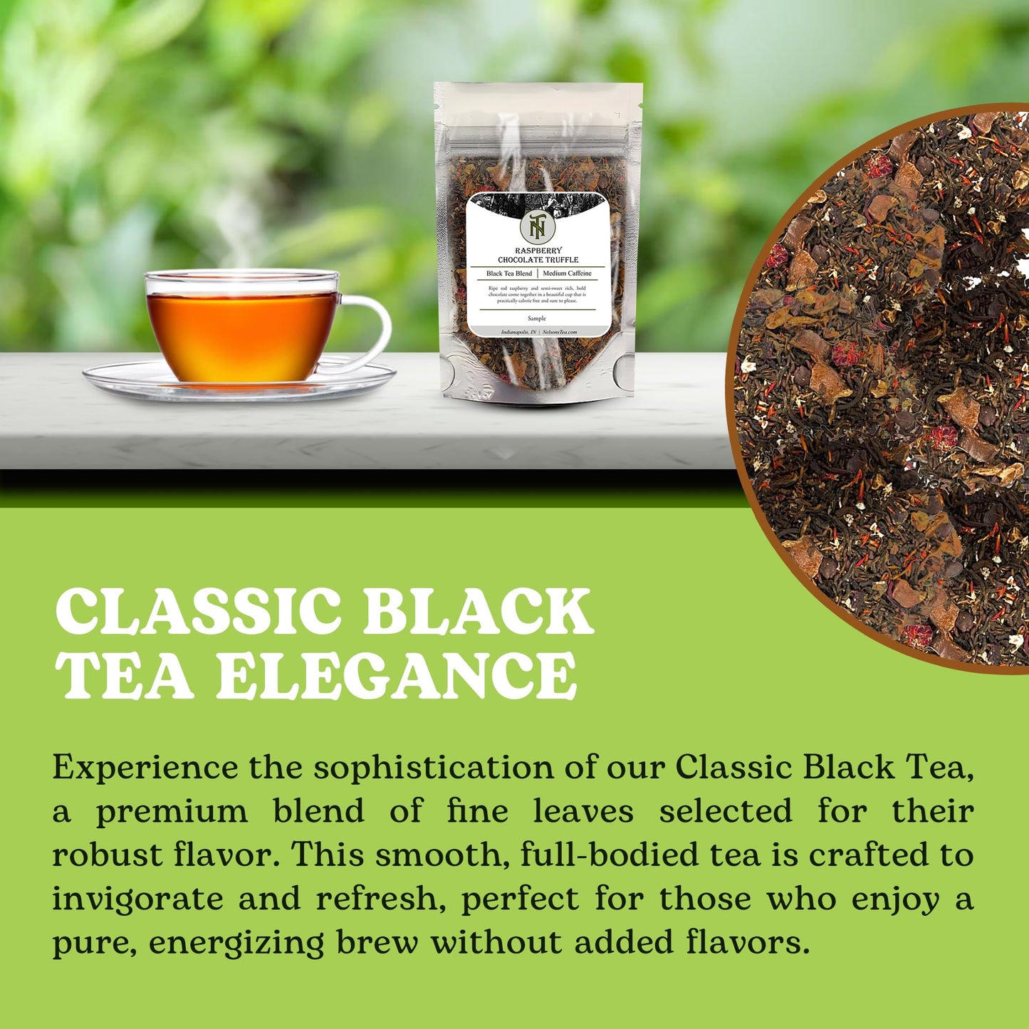 Nelsons Tea Raspberry Chocolate Truffle Loose Leaf Black Tea, Sample 0.5 Oz, Infused with Natural Flavors