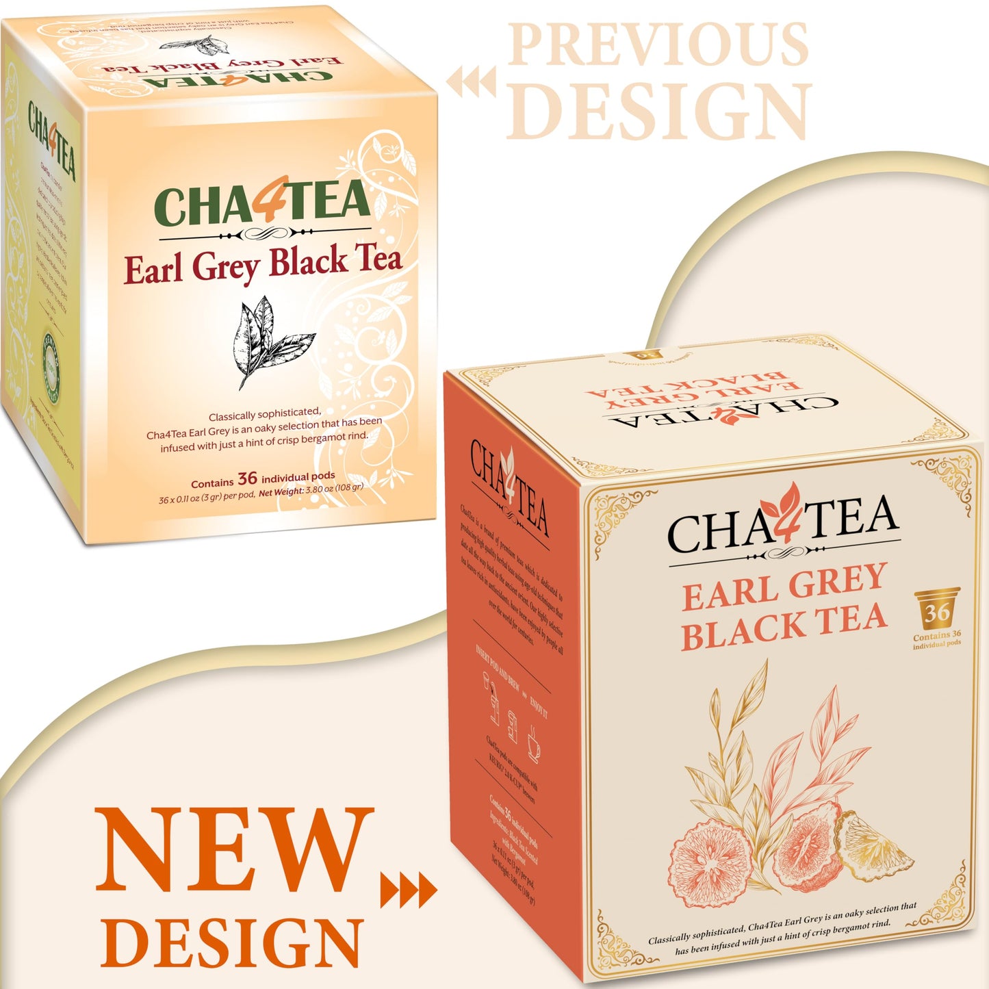 Cha4TEA Earl Grey Tea Pods - 36 Count, Compatible with Keurig K-Cup, Bold Black Tea with Bergamot Flavor