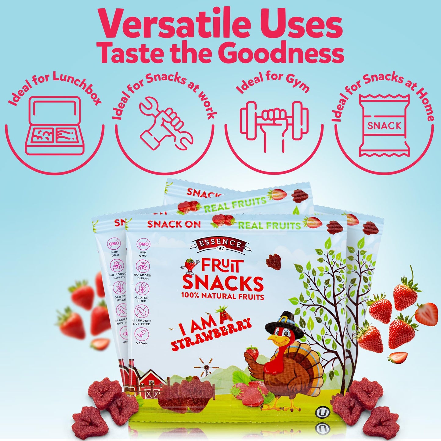 Real Fruit Snack - Strawberry (Pack Of 18) - Healthy, Bite-Sized, Non-Gmo, Vegan & Gluten-Free Snack For School Lunch - Fruit Sn