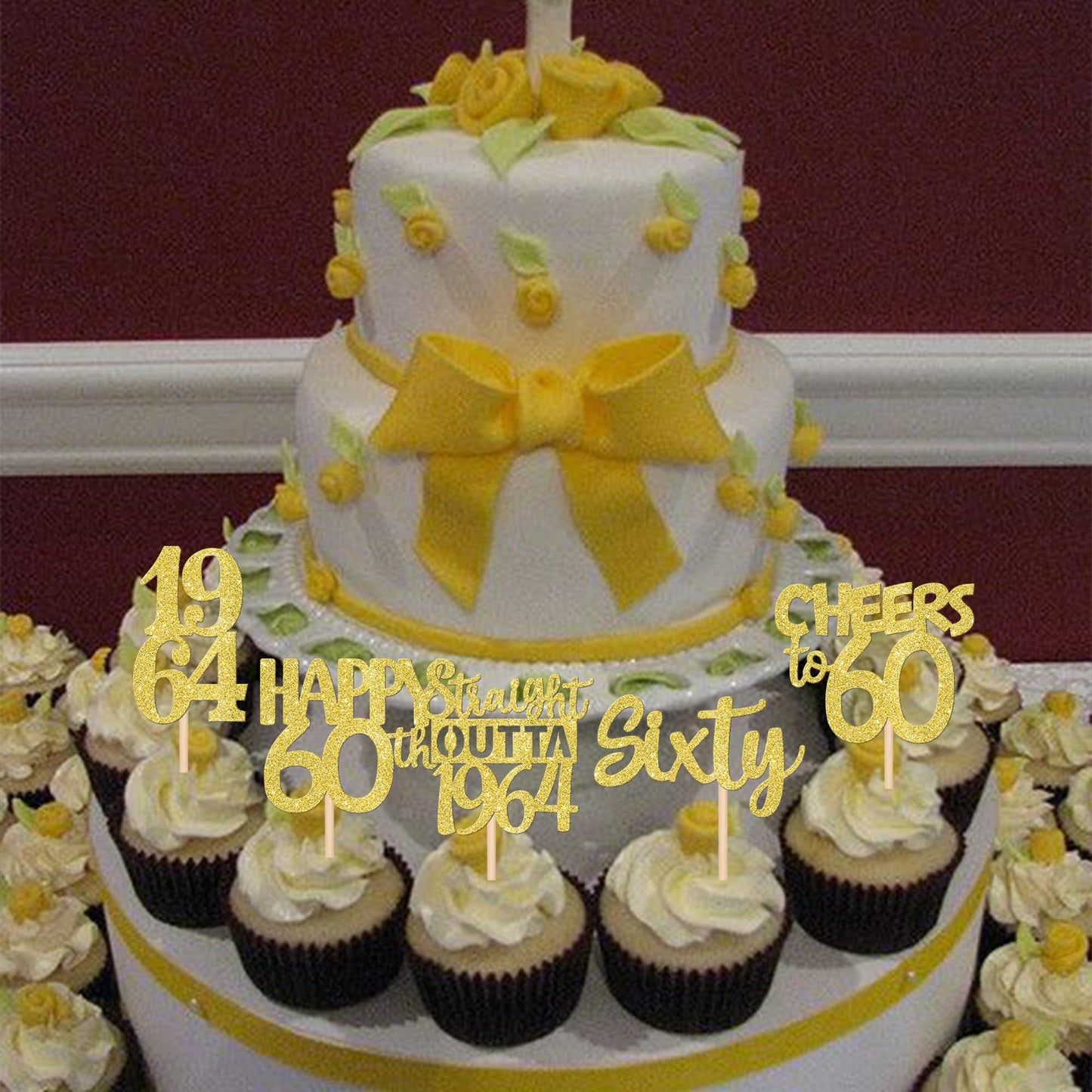 ZHUOWEISM 30PCS Cupcake Toppers Gold Glitter Sixty Birthday Picks for 60th Anniversary Party Decorations