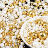 Gold White Pearl Sprinkles, 4.6 oz Edible Pearls for Cake Decorating, 6 Sizes Cake Sprinkles for Baking Cupcake Cookies Ice Crea
