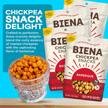 Biena Chickpea Snacks - Crunchy Roasted Chickpeas - High Fiber Vegan Protein Snacks For Adults And Kids - 4-Pack, 5 Ounce Bags -