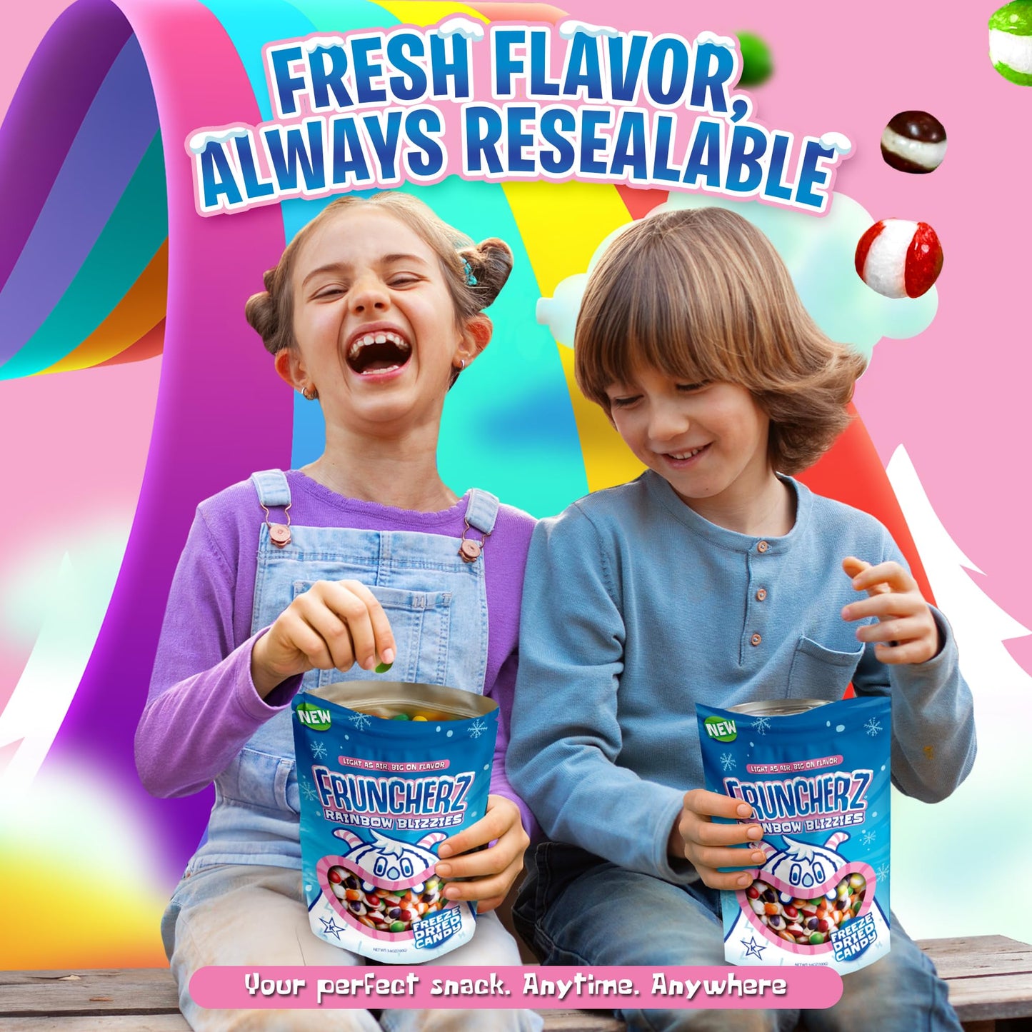 Fruncherz Freeze-Dried Rainbow Blizzies | Crunchy Fruity Candy | Gluten-Free | Resealable Bag | 5x7x3 inches