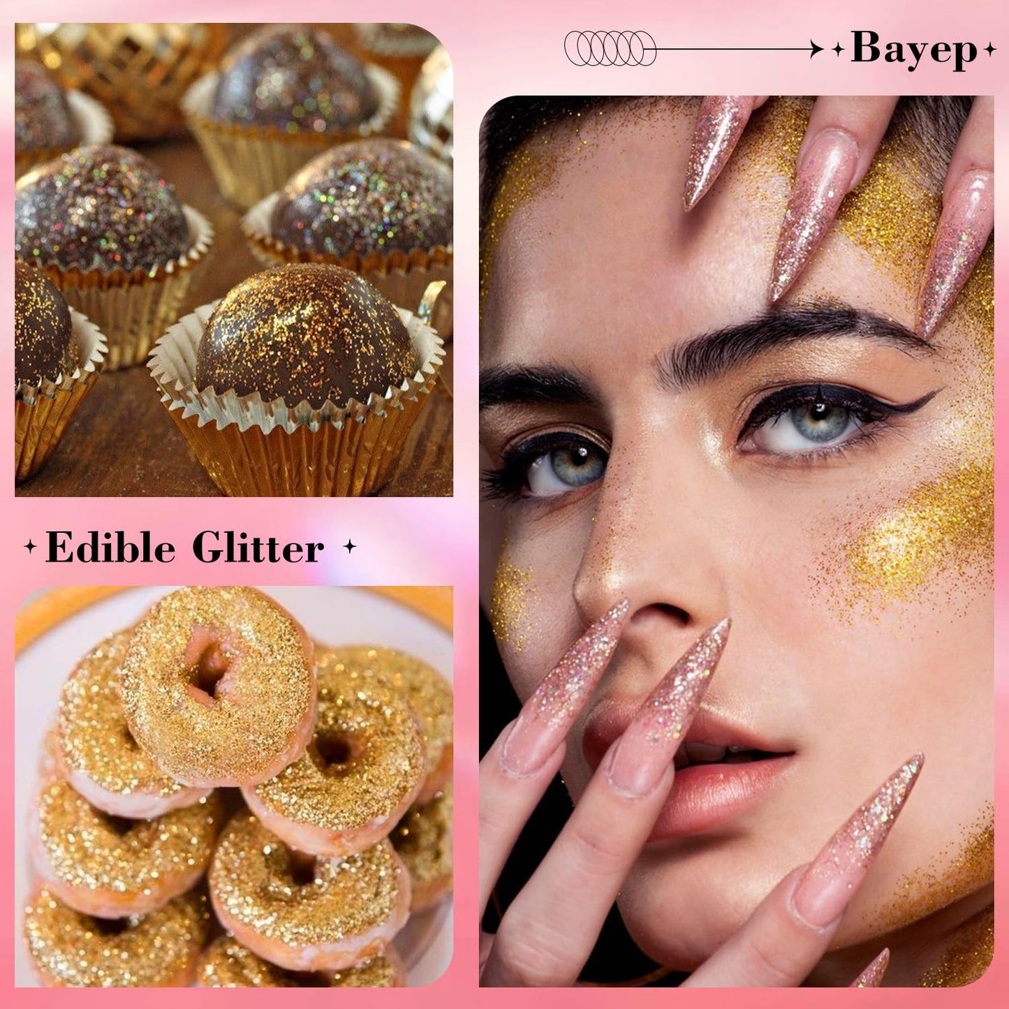 bayep Shimmer Gold Edible Glitter for Drinks & Cakes, 30g Luster Dust, Party Supplies