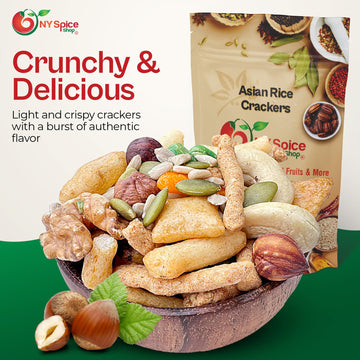 Ny Spice Shop Asian Rice Crackers - 1 Pound Rice Snacks - Crunchy, Spicy, Natural & Mixed Rice Crackers - No Artificial Colors