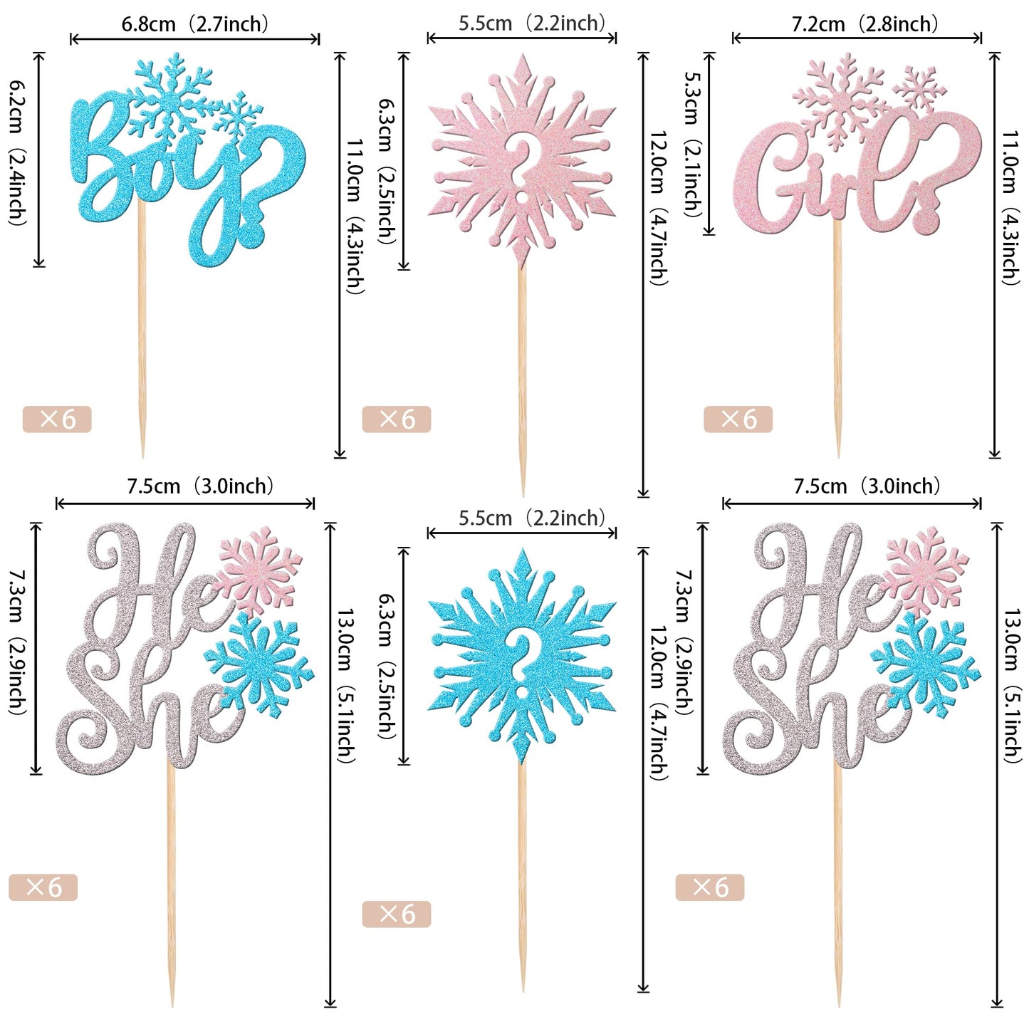24 Pcs Snowflake Boy Or Girl Cupcake Toppers Glitter He Or She Snoweflake Cupcake Picks Gender Reveal Cake Decorations For Winte