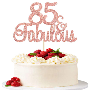 Gyufise 1Pcs 85 & Fabulous Cake Topper Rose Gold Glitter Eighty Five And Fabulous Cake Toppers Happy 85Th Birthday Cake Pick For