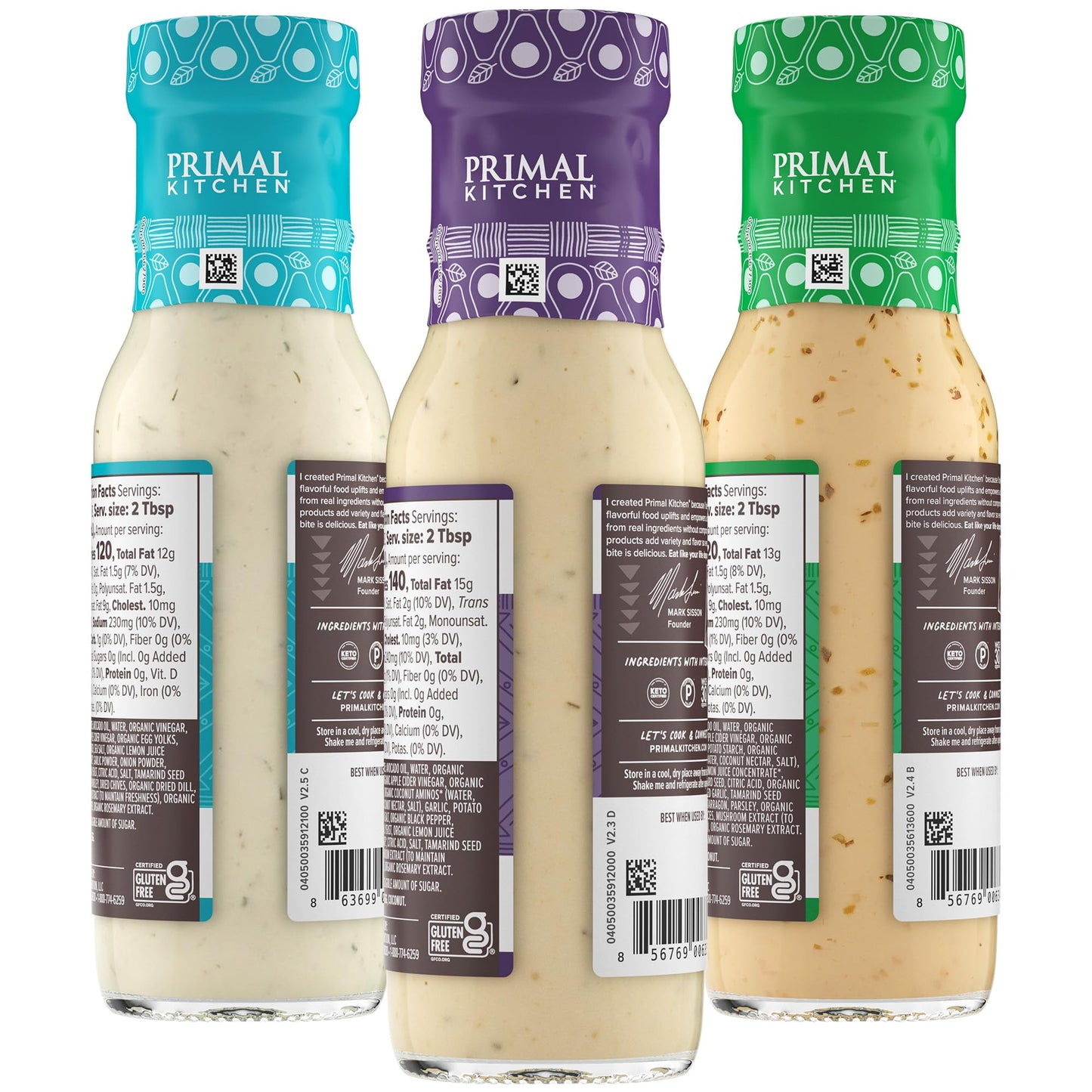 Primal Kitchen Ranch Dressing, Caesar Dressing, and Green Goddess Dressing & Marinade, Made with Avocado Oil, 8 Fluid Ounces, Va