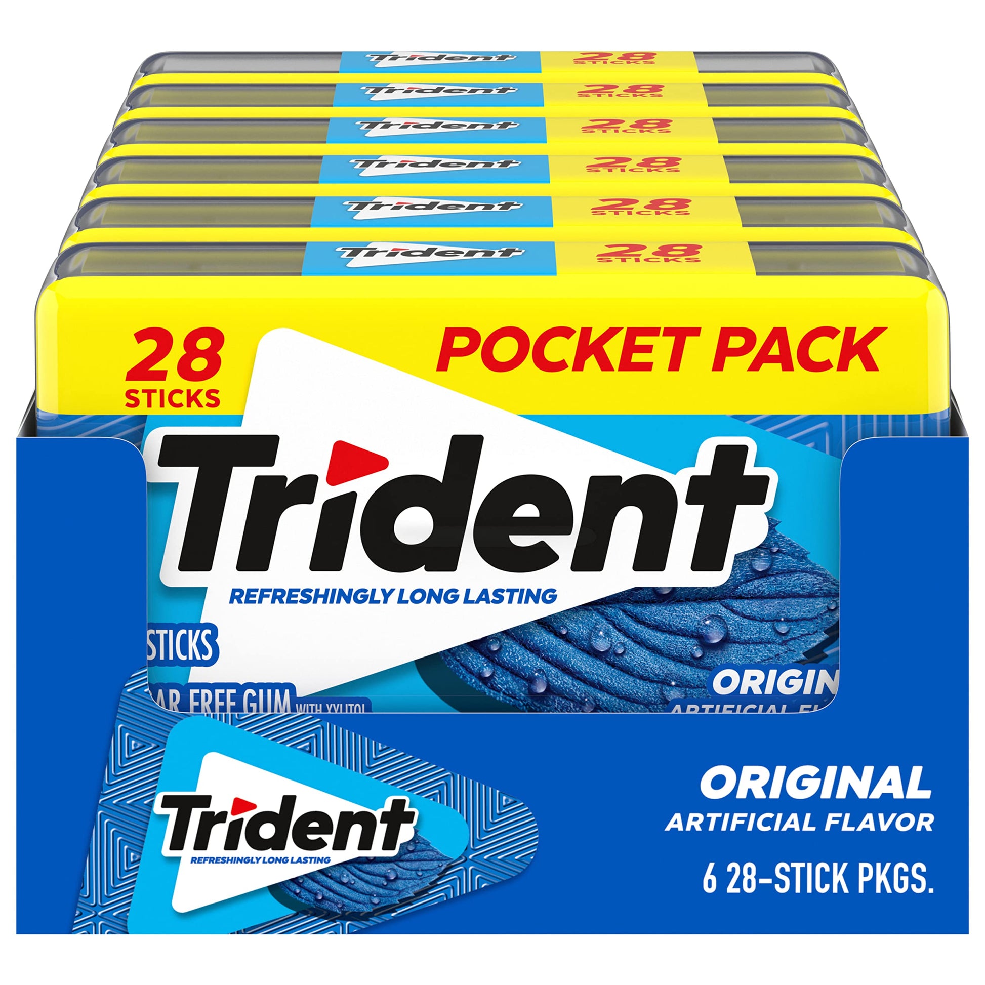 Trident Sugar-Free Chewing Gum, Original Flavor, 6 Packs of 28 Pieces, Blue, Model 10073390050730