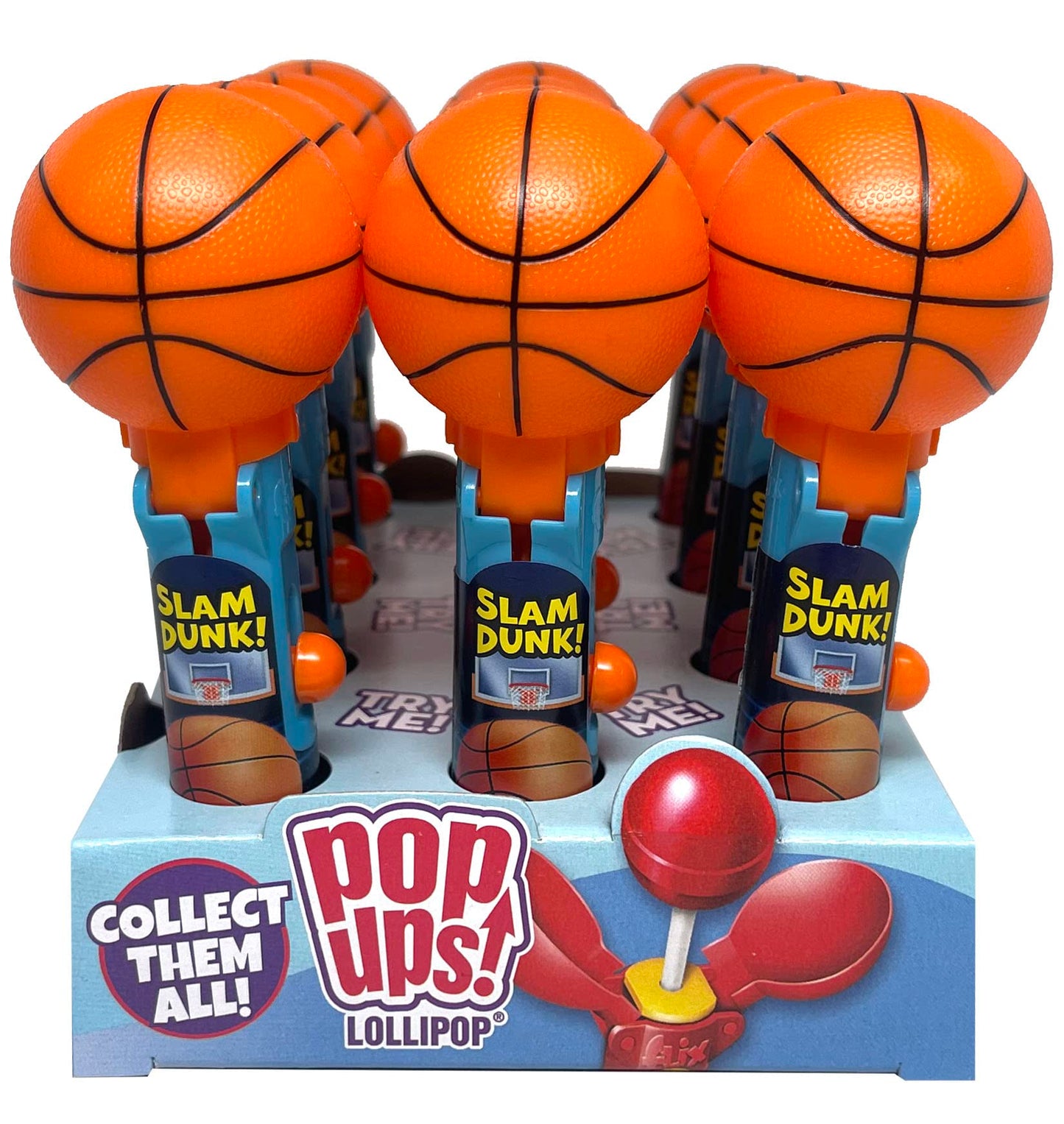 POPUPS! LOLLIPOP Basketball Lollipop Holder - 12 Individually Wrapped Candy Party Favors - Bulk Set of 12