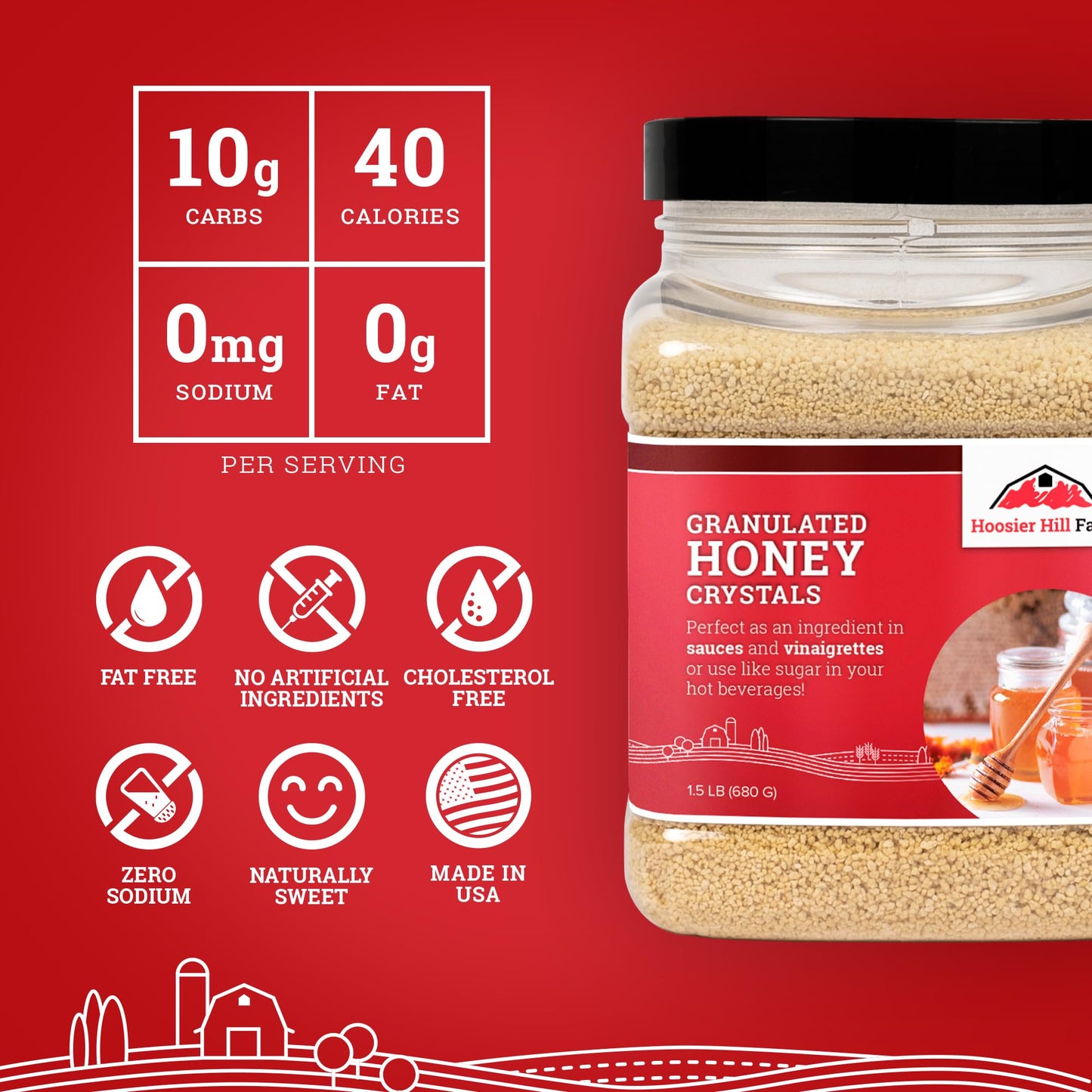 Hoosier Hill Farm Granulated Honey Crystals, 1.5LB (Pack of 1)