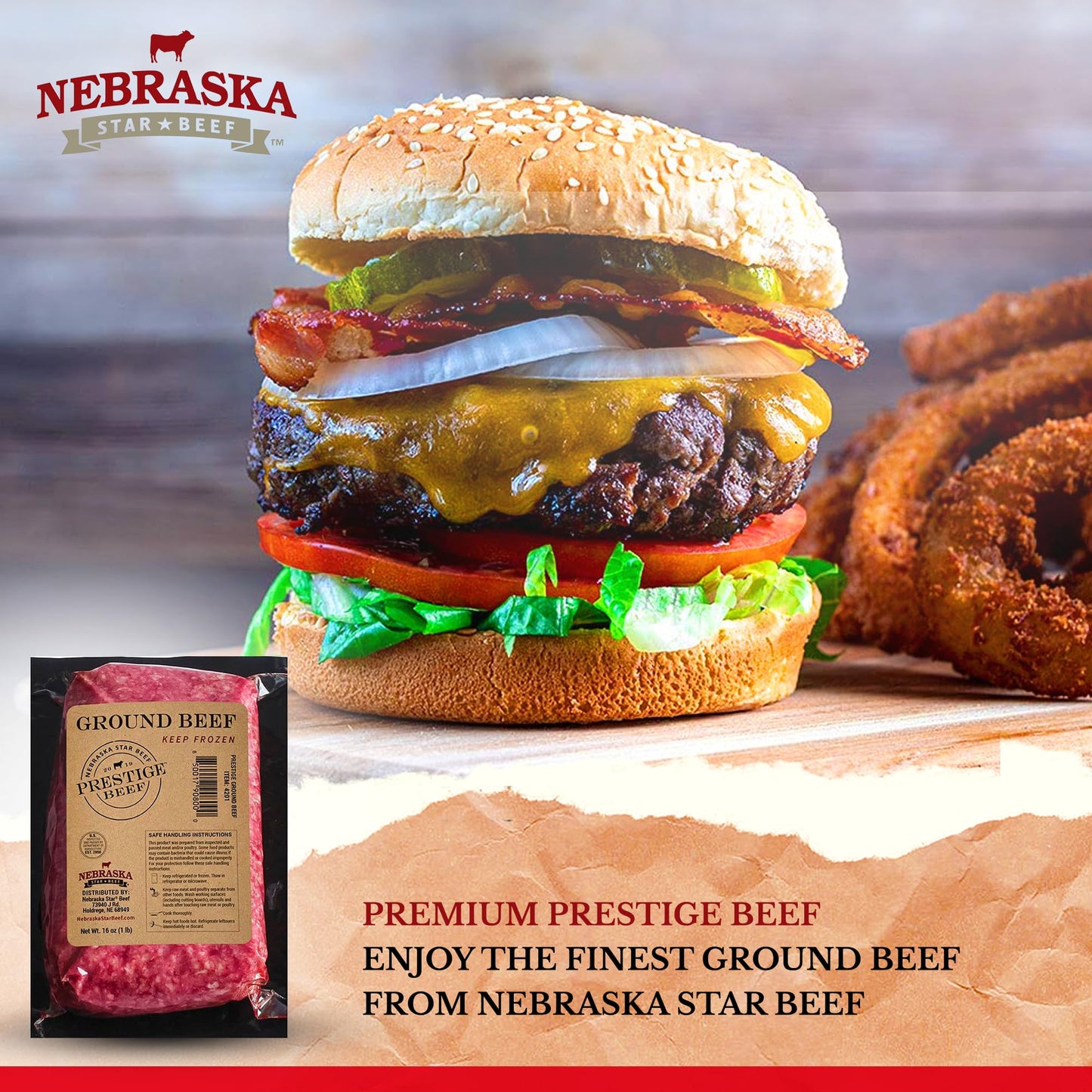Nebraska Star Beef Angus Ground Beef, 80/20, Frozen Hamburger Patties, 10 x 1lb Packages