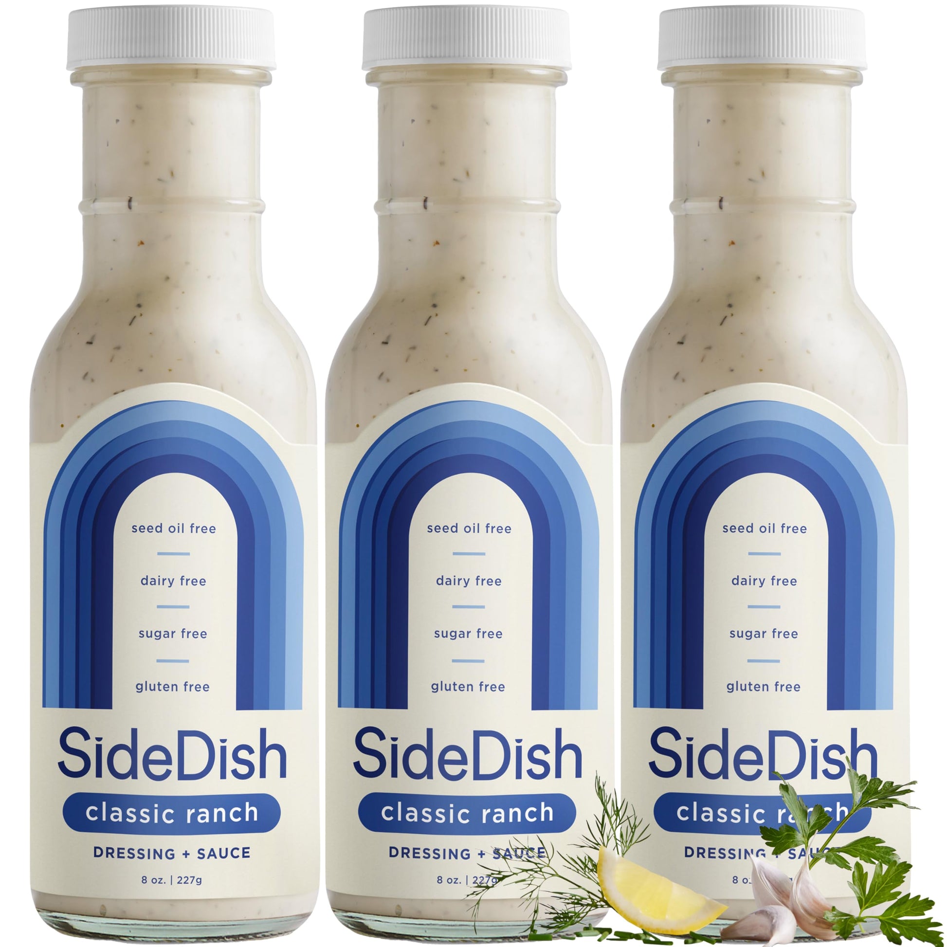SideDish Classic Ranch Dressing - Dairy Free, Gluten Free, Sugar Free - 8 Fl Oz (Pack of 3)