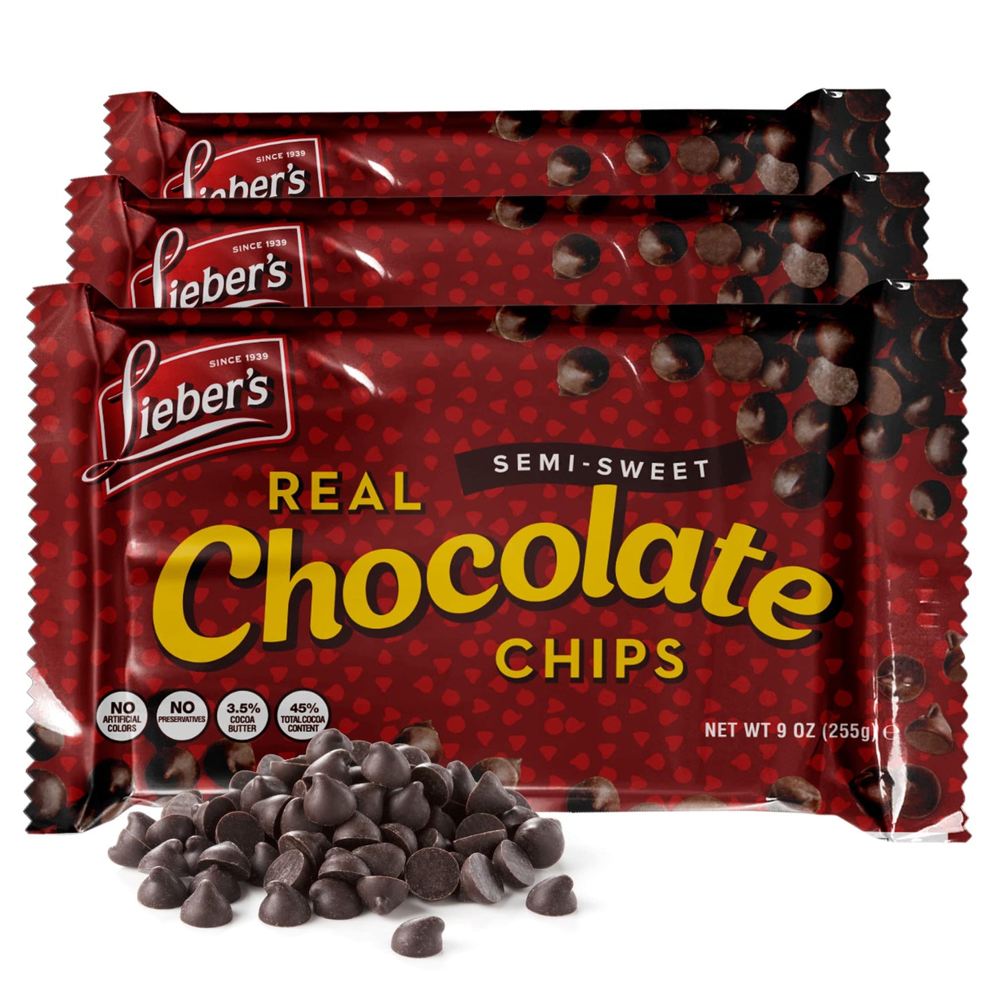 Liebers Vegan Semi-Sweet Chocolate Chips, Gluten Free, Dairy Free, 9 Oz Pack of 3