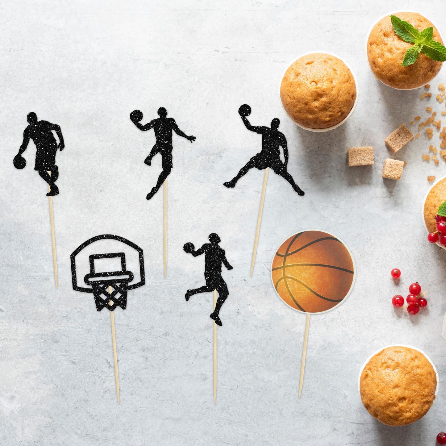 24Pcs Basketball Cupcake Toppers Star Sports Fan Basketball Backboard Cupcake Picks Baby Shower Basketball Players Sports Theme
