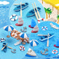 Lebery Beach Cake Topper 13Pcs Hawaiian Cake Toppers Decoration Summer Ocean Cake Topper Beach Chair Umbrella Boat Palm Tree Cak