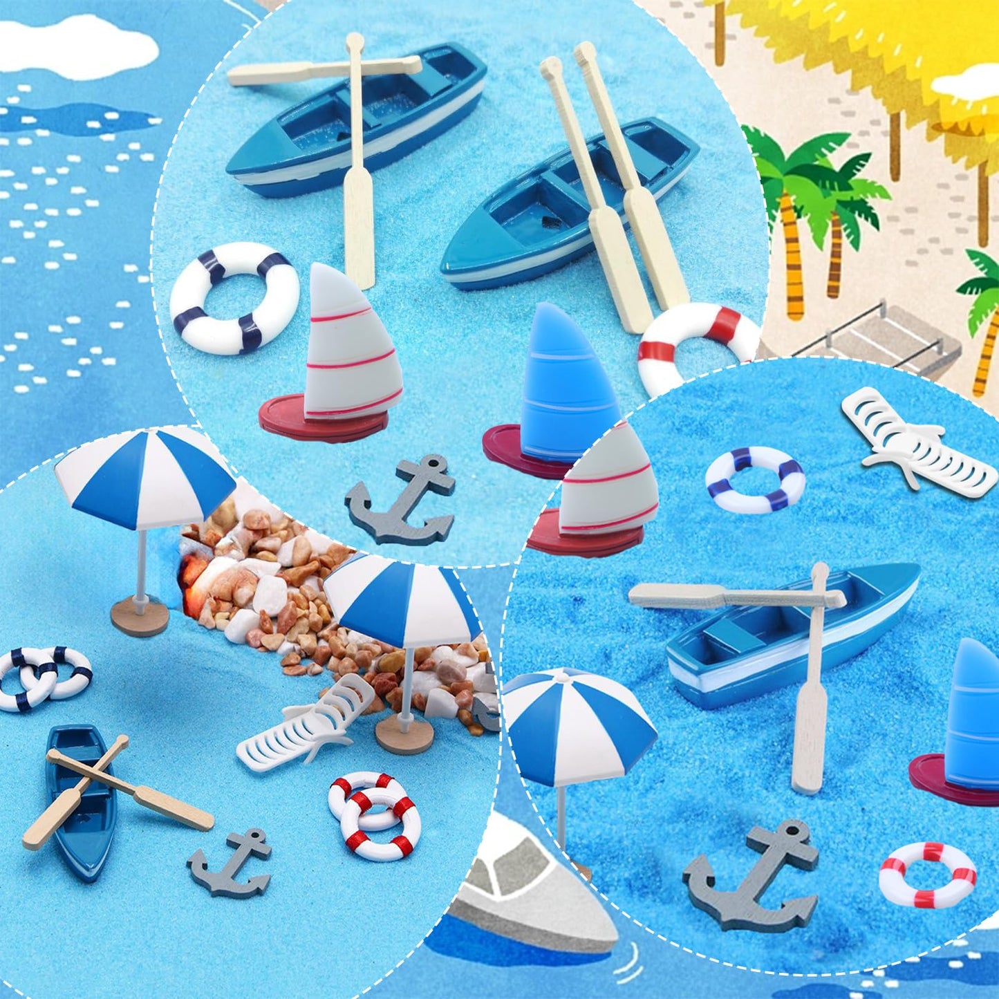 Lebery Beach Cake Topper 13Pcs Hawaiian Cake Toppers Decoration Summer Ocean Cake Topper Beach Chair Umbrella Boat Palm Tree Cak