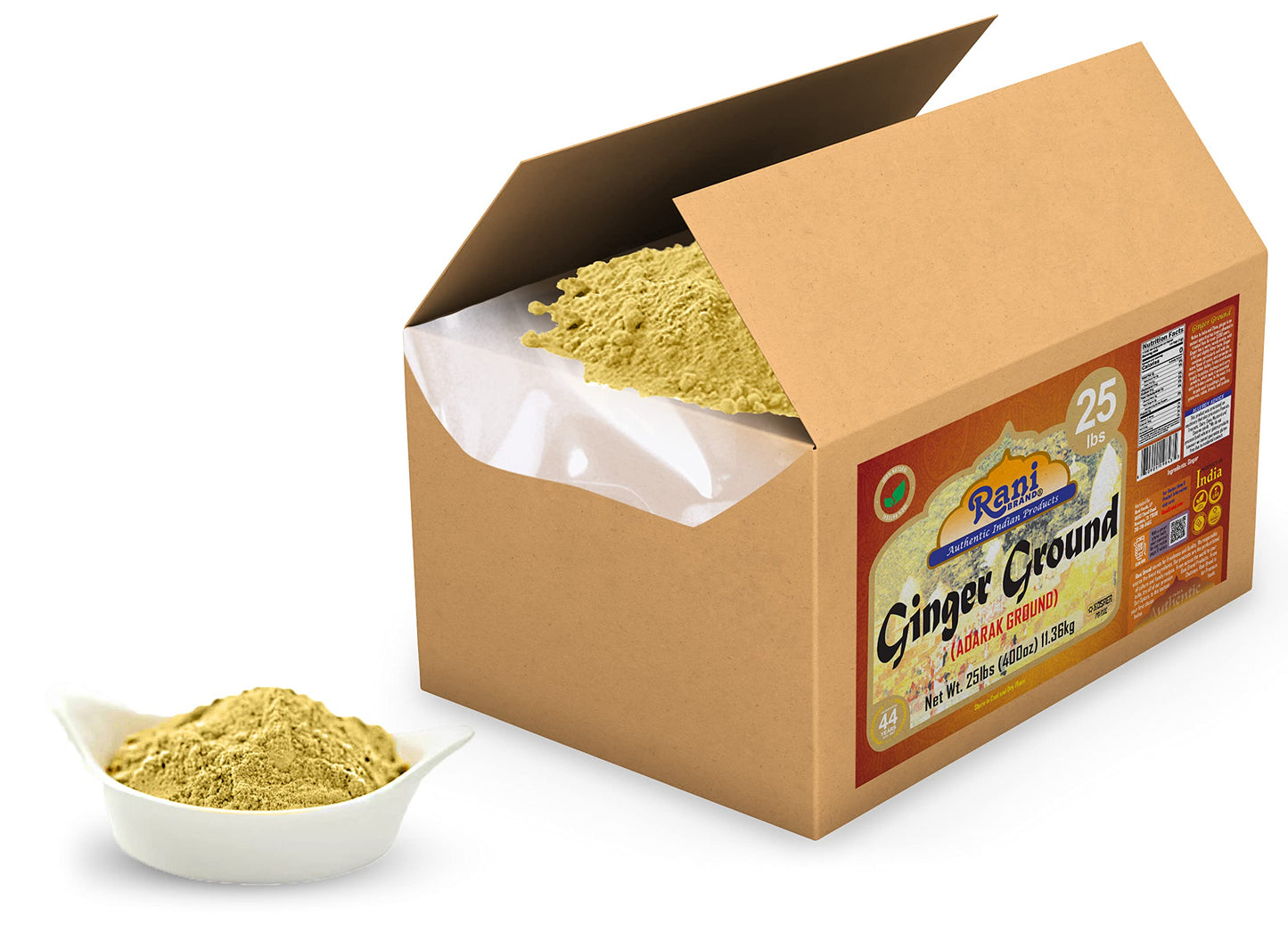 Rani Ginger (Adarak) Powder Ground, Spice 400Oz (25Lb) 11.36Kg Bulk Box ~ All Natural | Vegan | Gluten Friendly | Non-Gmo | Indi