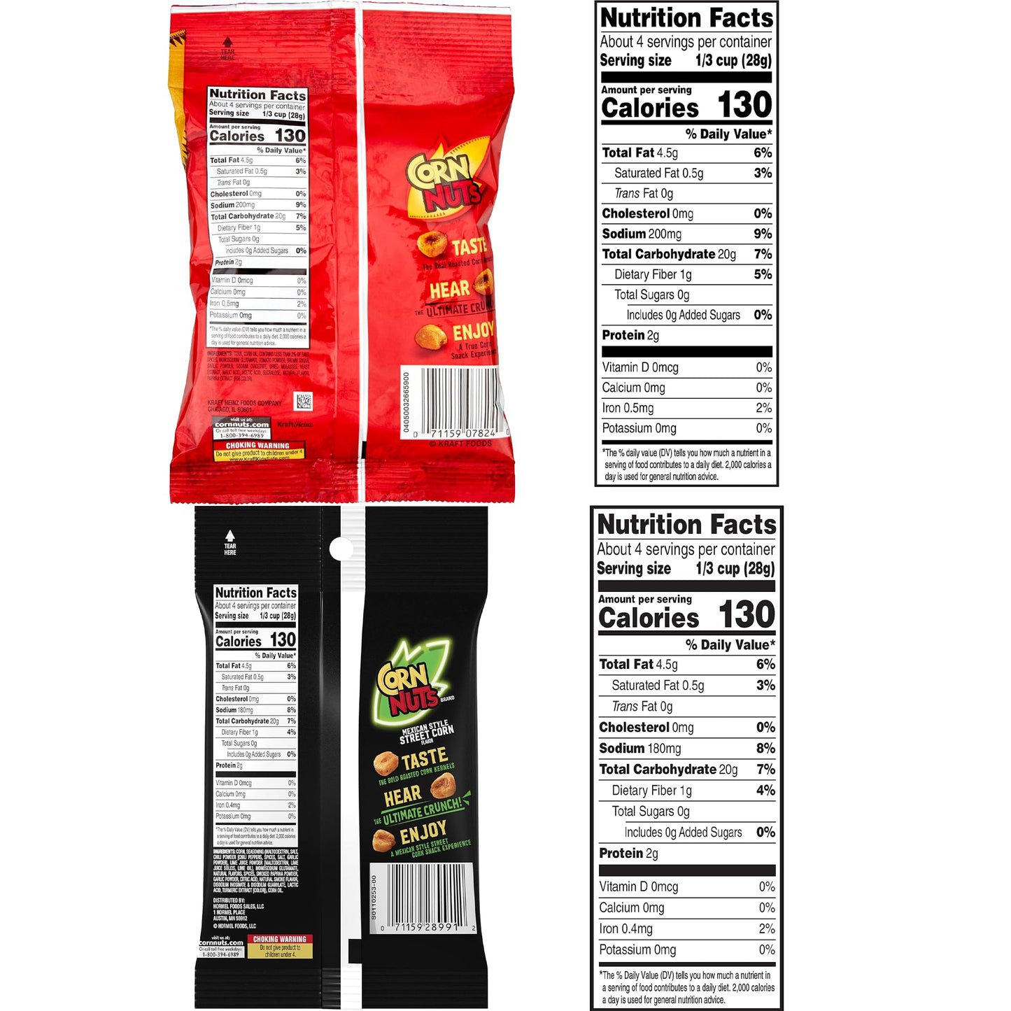 Corn Nuts Variety Pack | 4 oz Bags (Pack of 6) | Loaded Taco, Chile Picante, Ranch, Original, Mexican Street Corn, and BBQ | Bul