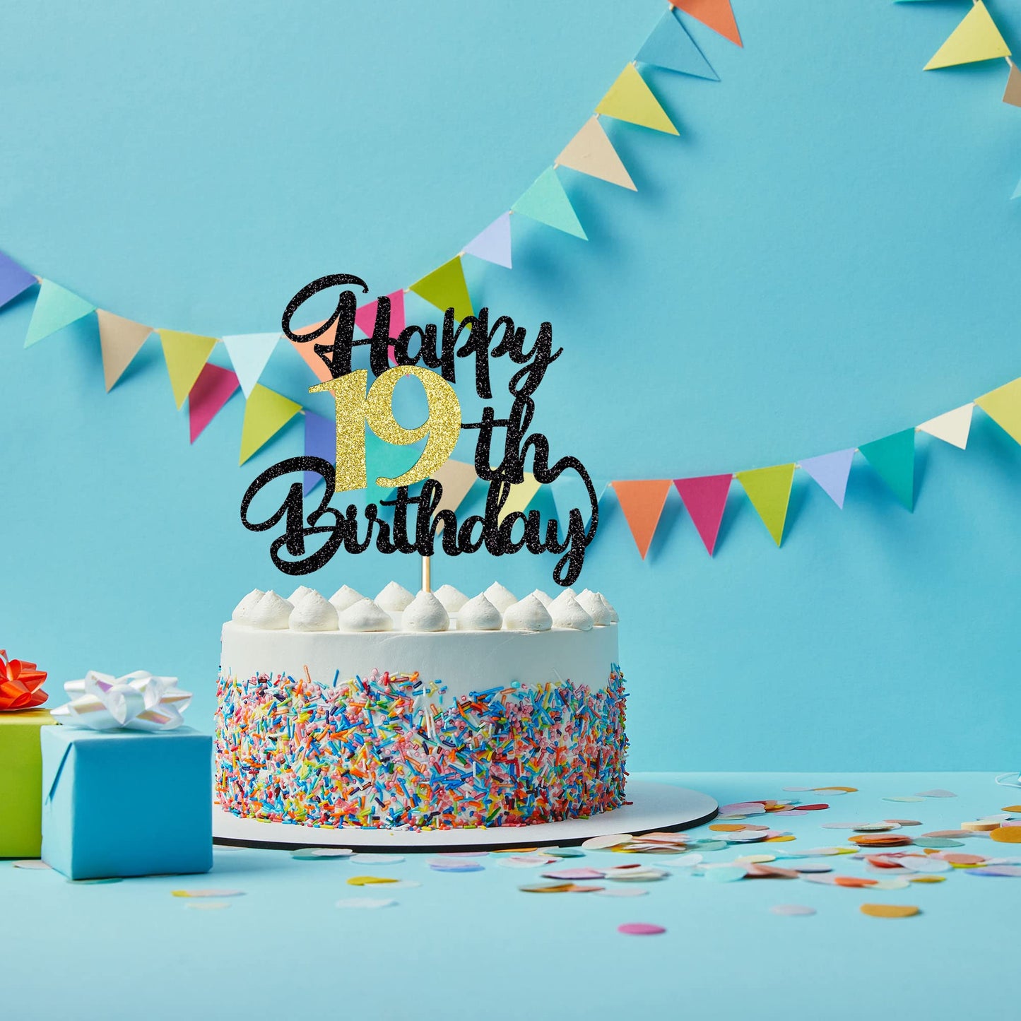 Klionjor 19Th Birthday Cake Topper - Happy Birthday Decoration For 19Th Birthday Party - Gift Plugin (19)
