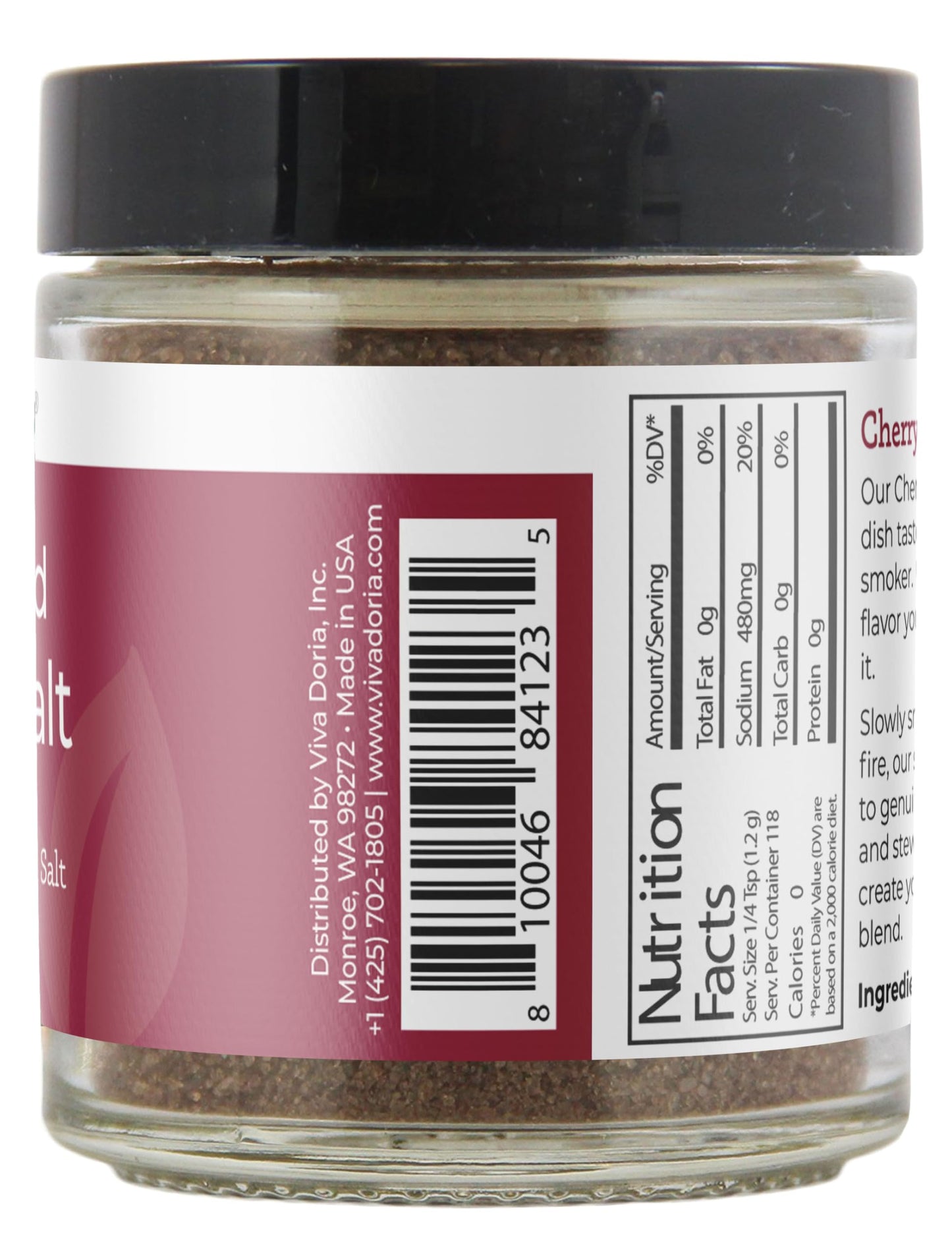 Viva Doria Cherrywood Smoked Sea Salt, Fine Grain, 5 Oz Glass Jar