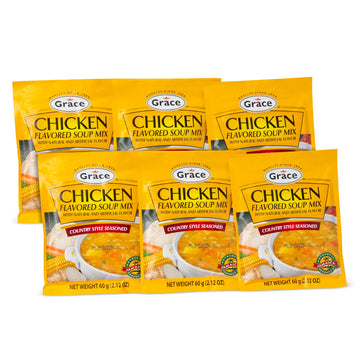 Grace Chicken Flavored Soup Mix 2.12oz - 6 Pack - Jamaican Country Style Seasoned Chicken Soup Mix - Packaged Dry Soup Mix Packe