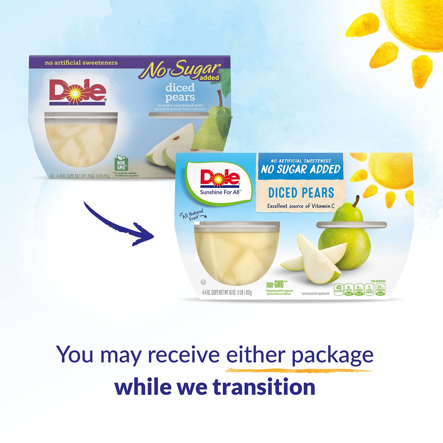 Dole Fruit Bowls No Sugar Added Snacks, Diced Pears 4oz 24 Cups, Gluten & Dairy Free, Bulk Lunch Snacks for Kids & Adults