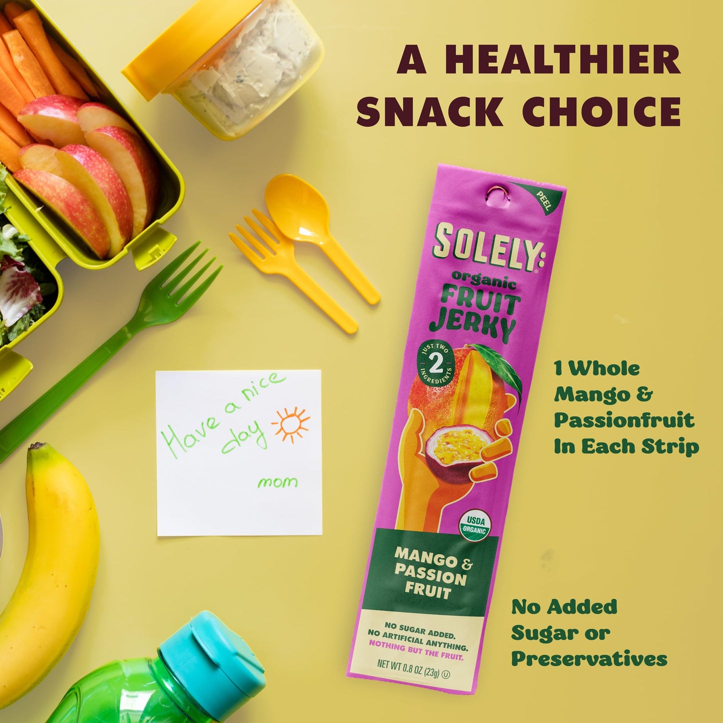 Solely - Organic Mango Passion Fruit Jerky - 12 Individually Wrapped Strips - Fruit Leather Made From Dried Fruit - Healthy Snac