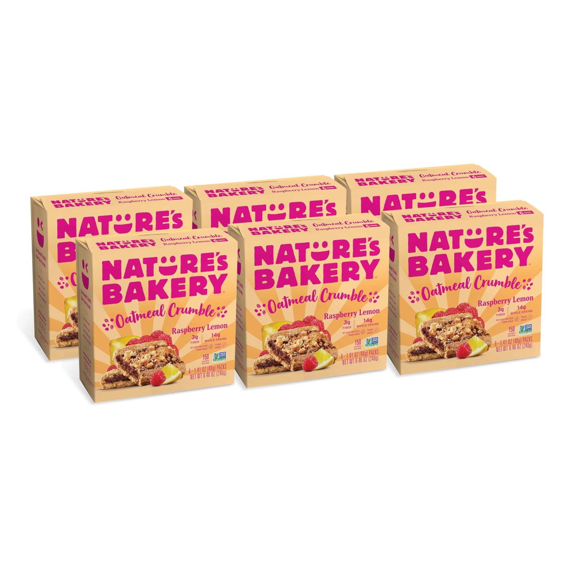 Natures Bakery Oatmeal Crumble Bars, Raspberry Lemon, Vegan, Non-GMO, 36 Count (6 Boxes of 6)