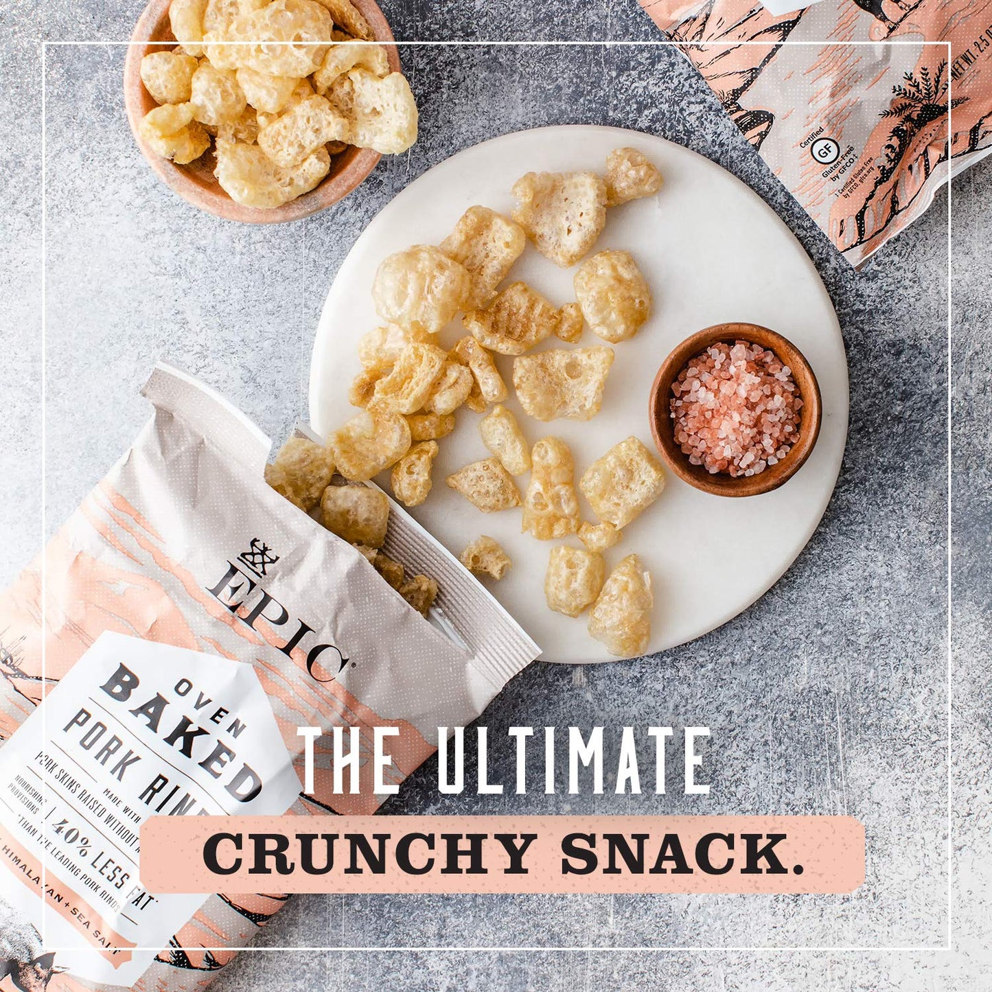 Epic Pink Himalayan Salt Pork Rinds, Keto Friendly, 4ct Box, 2.5oz Bags, Model PP-GRCE22579