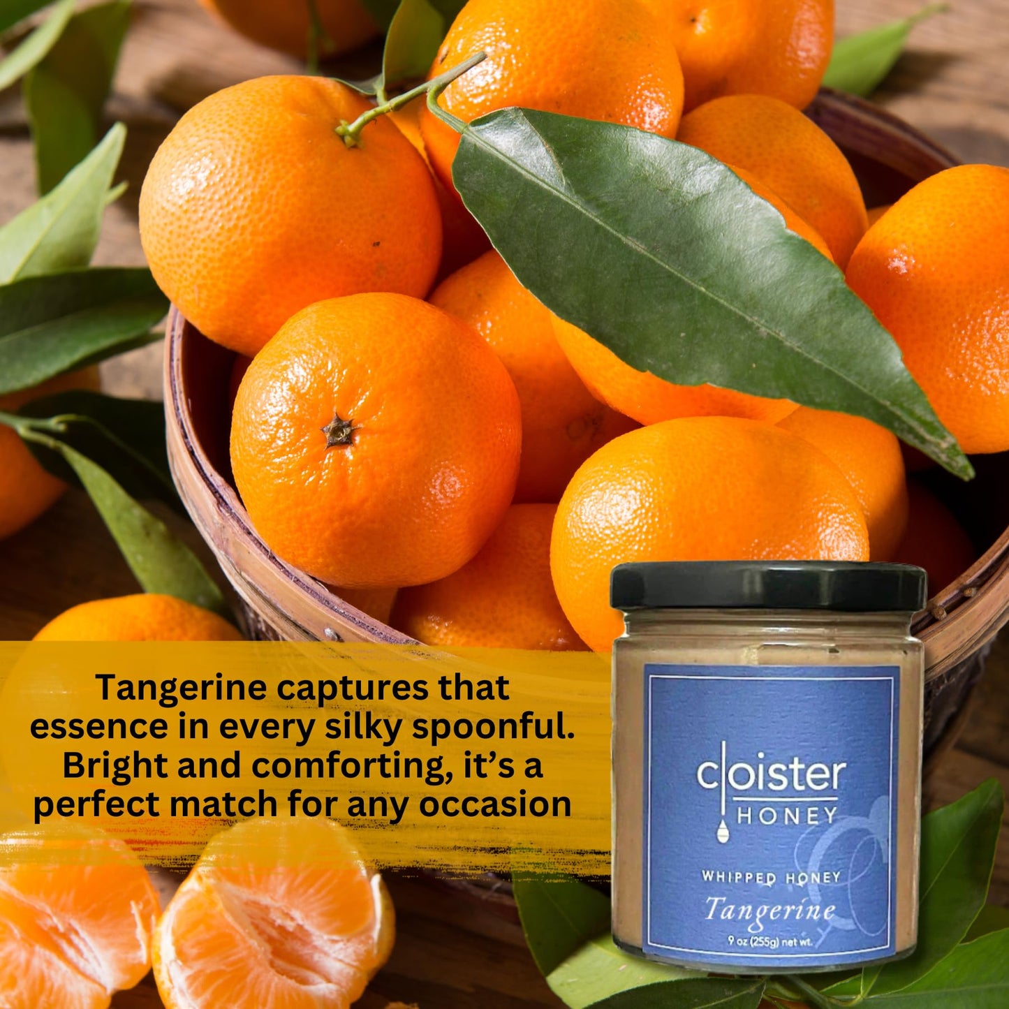Cloister Honey Whipped Honey - Tangerine (9 Oz) | Hand Crafted | Raw Artisan Honey | 100% Pure, Raw & Unfiltered | All Natural |