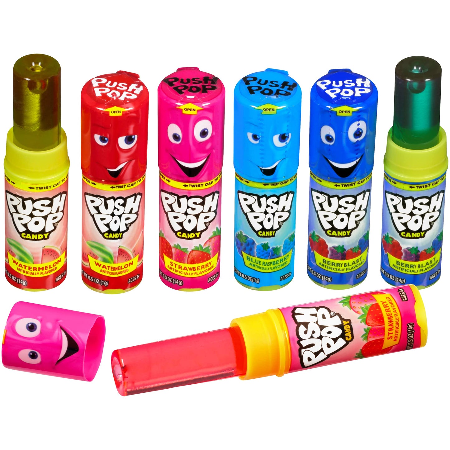 Push Pop Giant Lollipop Container - 10 Count Assorted Fruity Flavors - 0.5 Ounce Pack - Blue