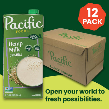 Pacific Foods Hemp Original Plant-Based Beverage, 32 Fl Oz (Pack of 12)