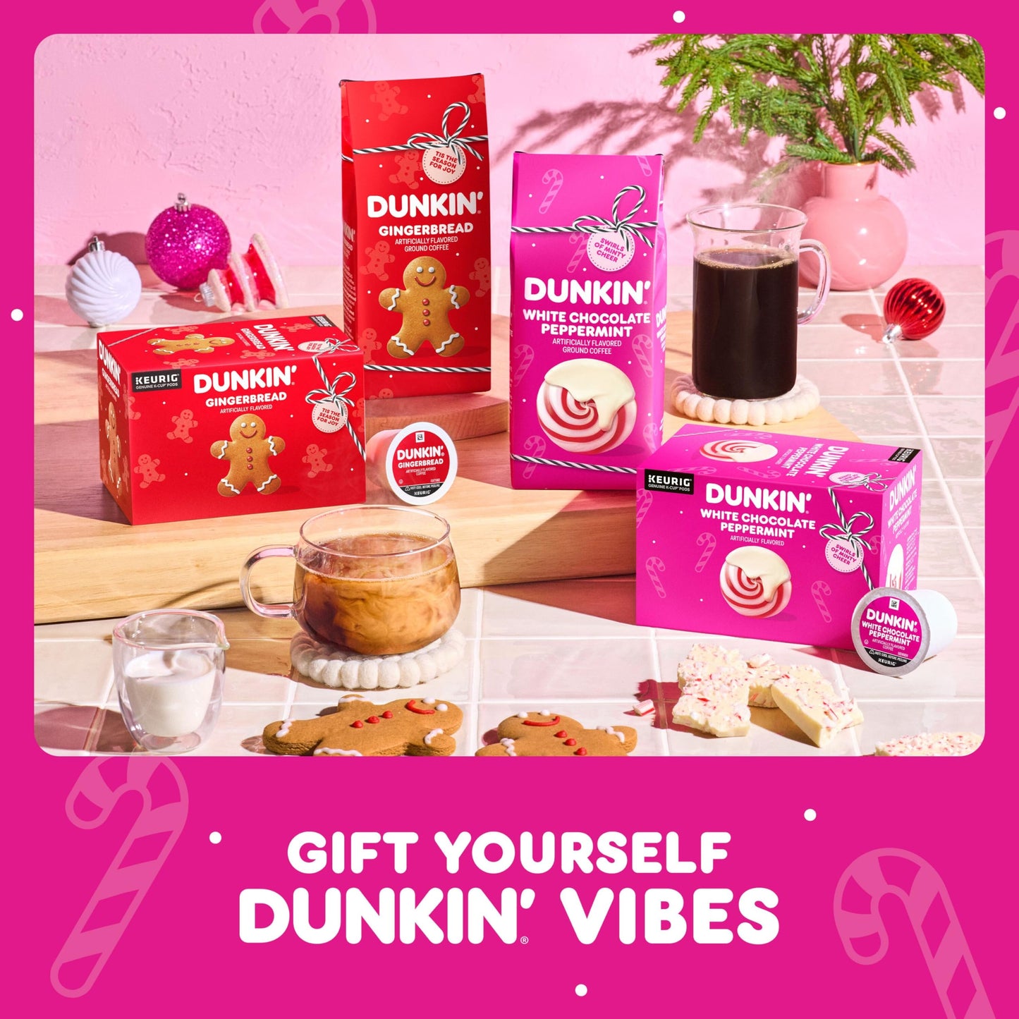 Dunkin White Chocolate Peppermint Artificially Flavored Ground Coffee, 11 oz. Bag, 6 Count