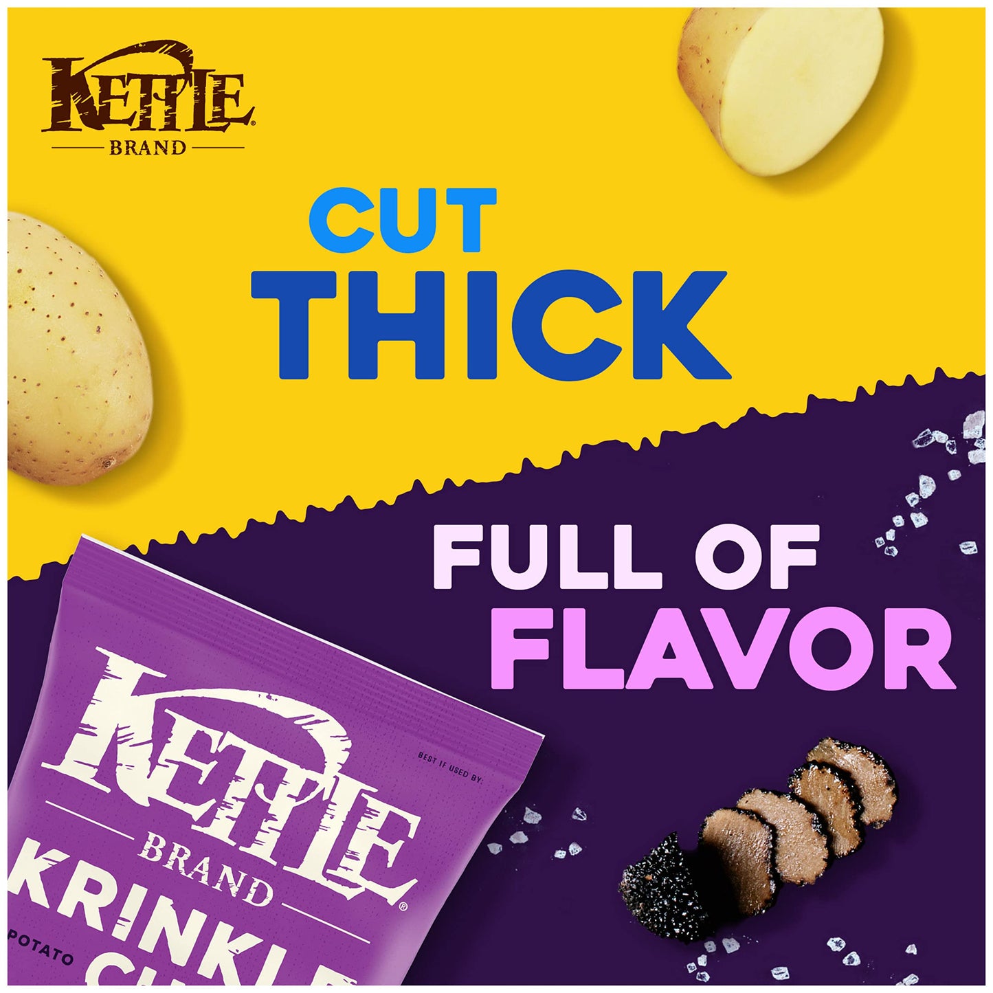 Kettle Brand Potato Chips, Krinkle Cut, Truffle Oil & Sea Salt Kettle Chips, 7.5 Oz (Pack of 12)