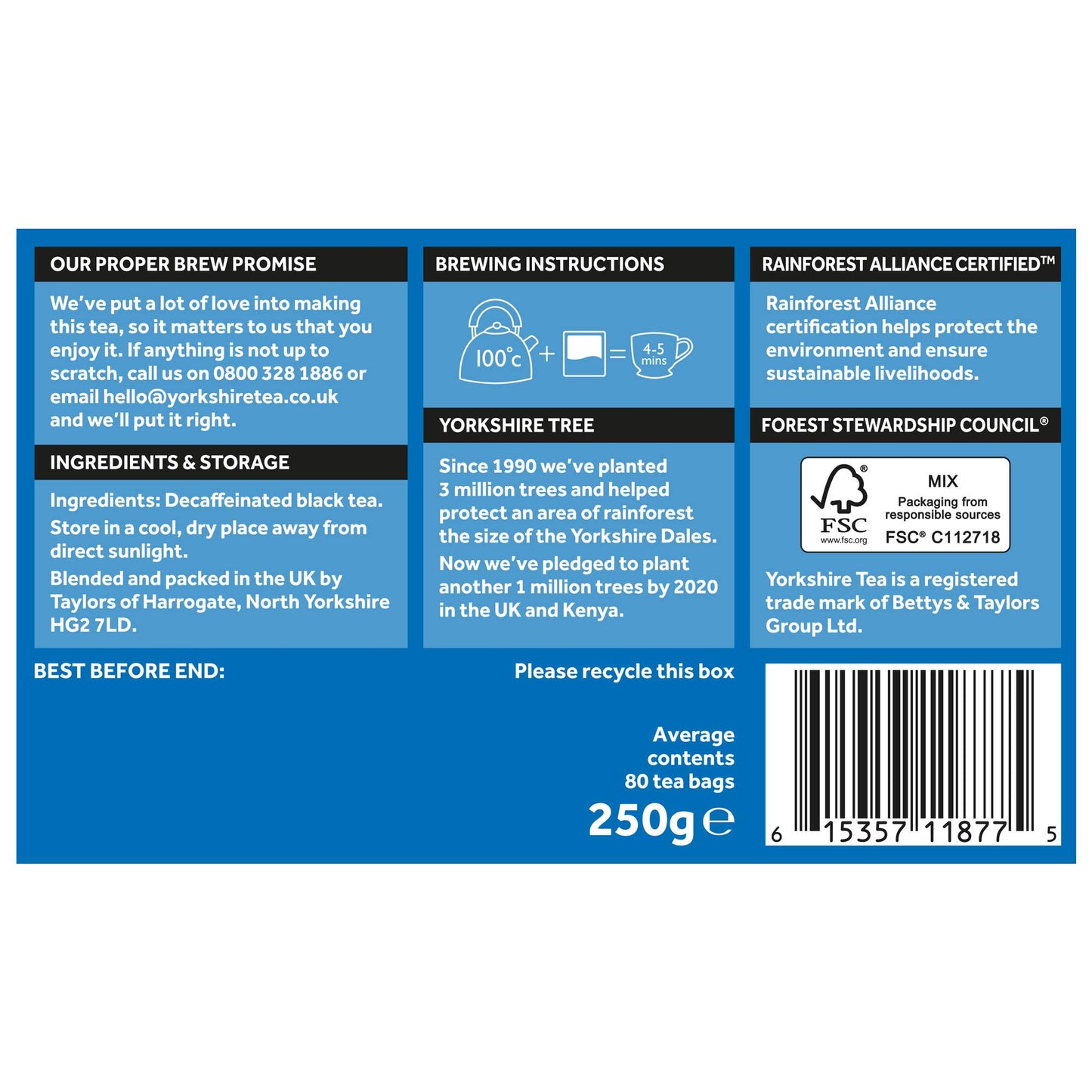 Yorkshire Tea Decaffeinated Tea Bags 250 g (Pack of 5)