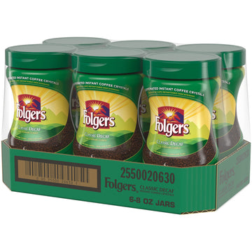 Folgers Classic Roast Instant Decaffeinated Coffee, 8 Ounce Jars (Pack Of 6)